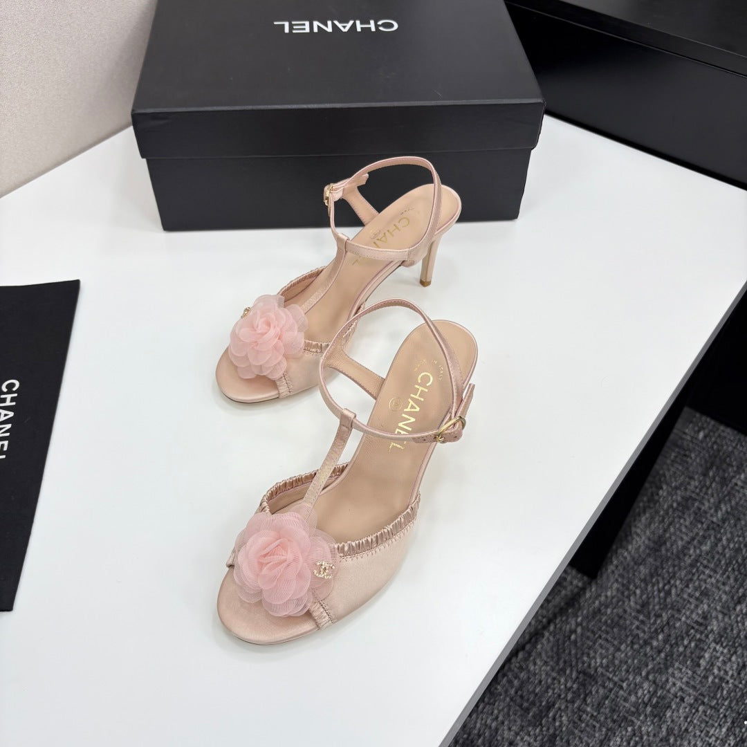 CHANEL 25 Corsage Sandals High Heel Silk and Sheepskin 270791