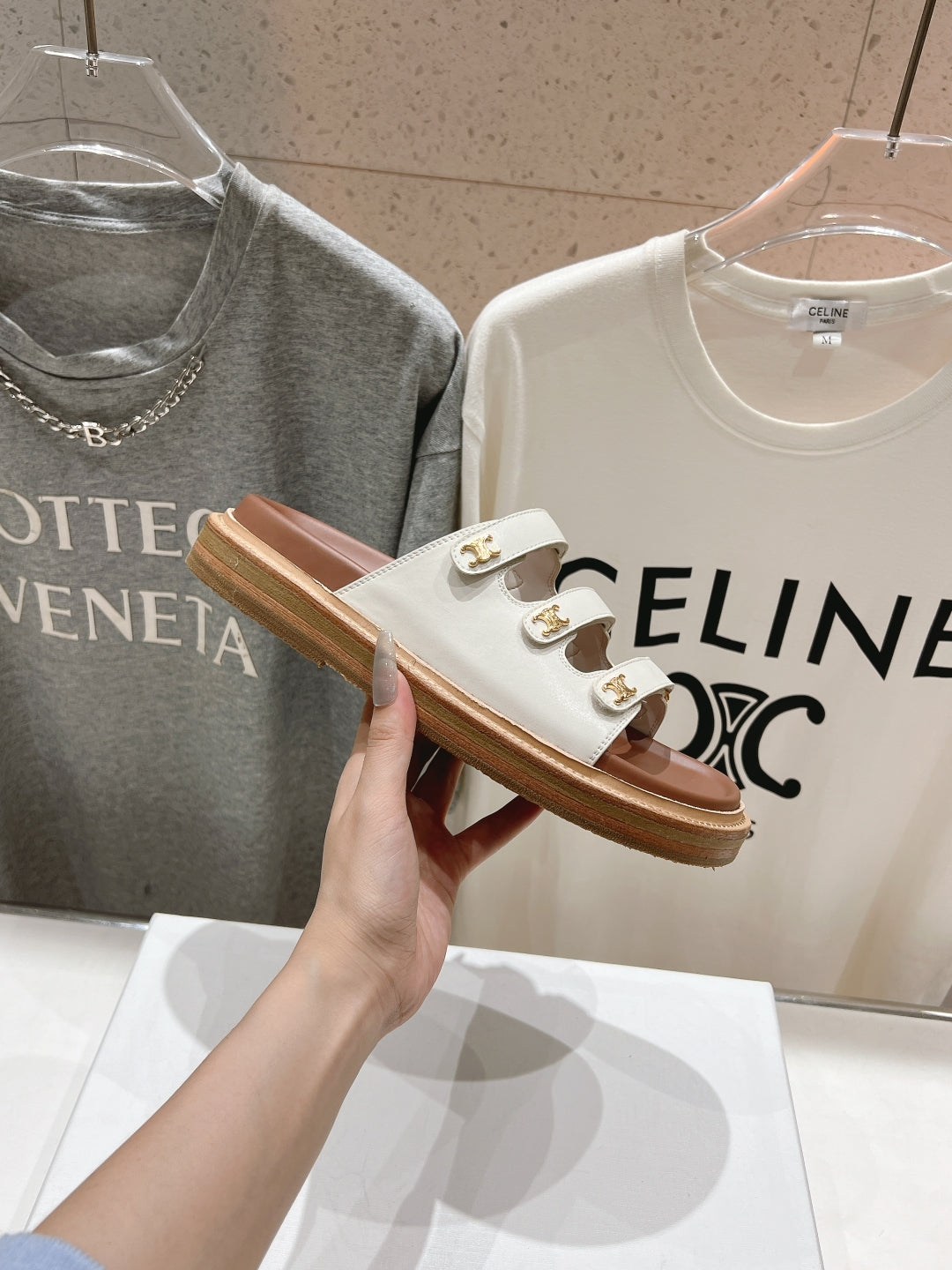 Celine CELINE Dad Sandal Mule White Cowhide 236752