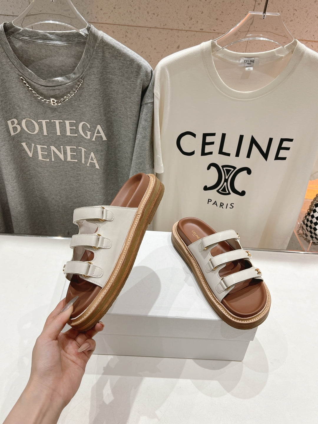 Celine CELINE Dad Sandal Mule White Cowhide 236752