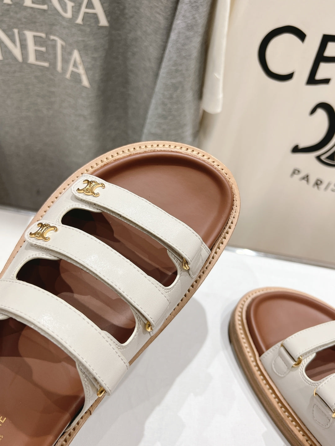 Celine CELINE Dad Sandal Mule White Cowhide 236752
