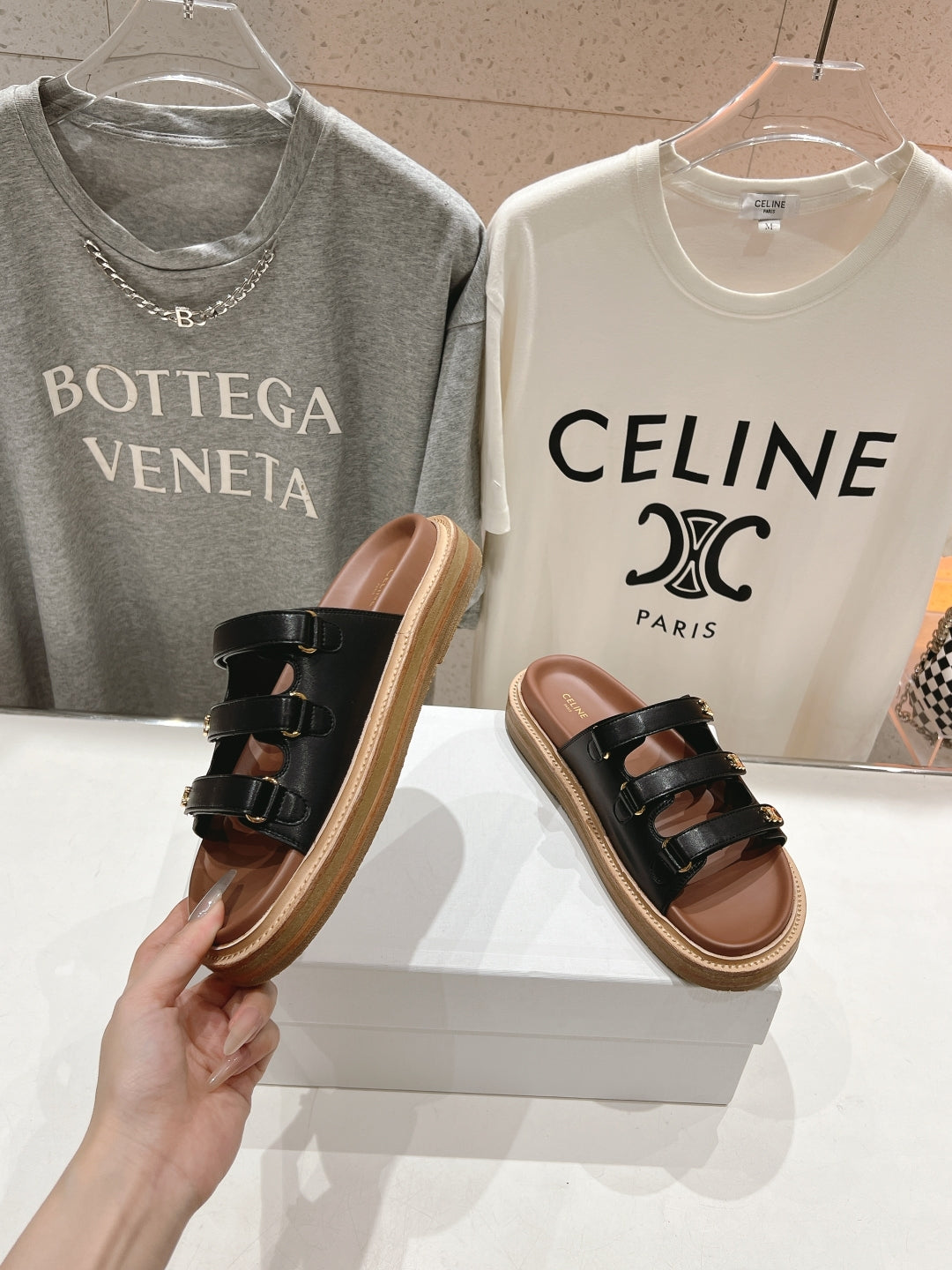 Celine CELINE Dad Sandal Mule Black Cowhide 236753