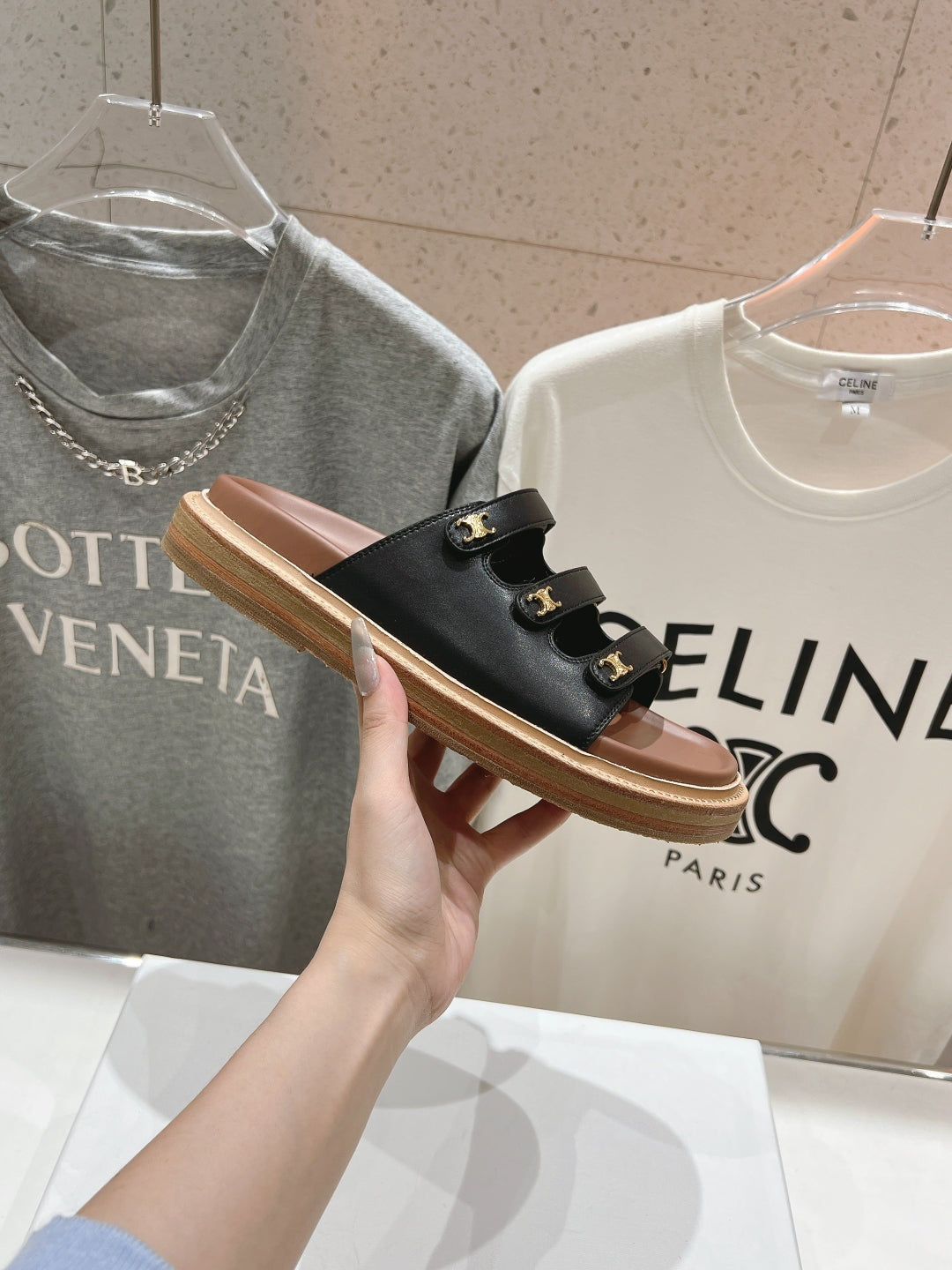 Celine CELINE Dad Sandal Mule Black Cowhide 236753