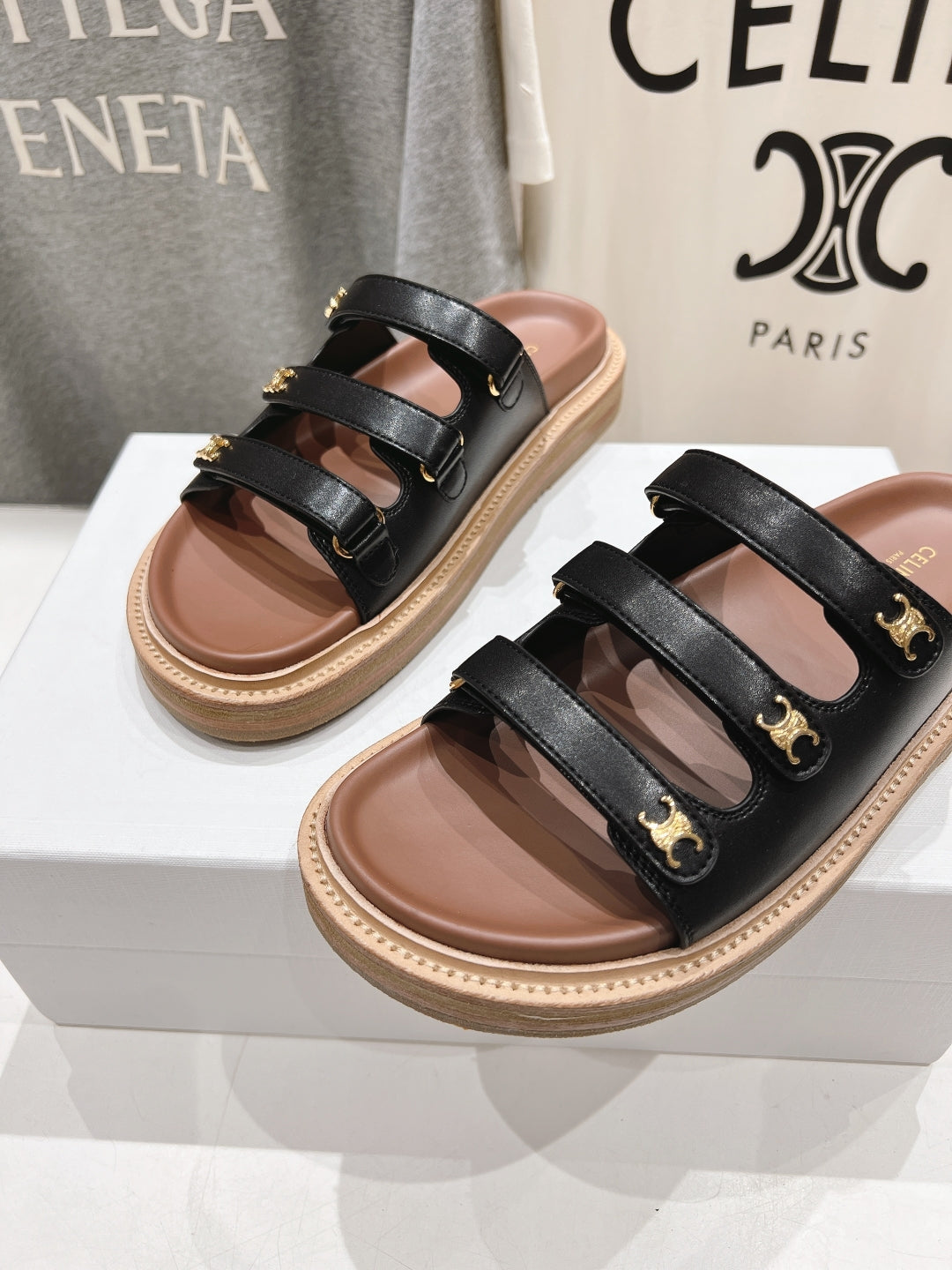 Celine CELINE Dad Sandal Mule Black Cowhide 236753