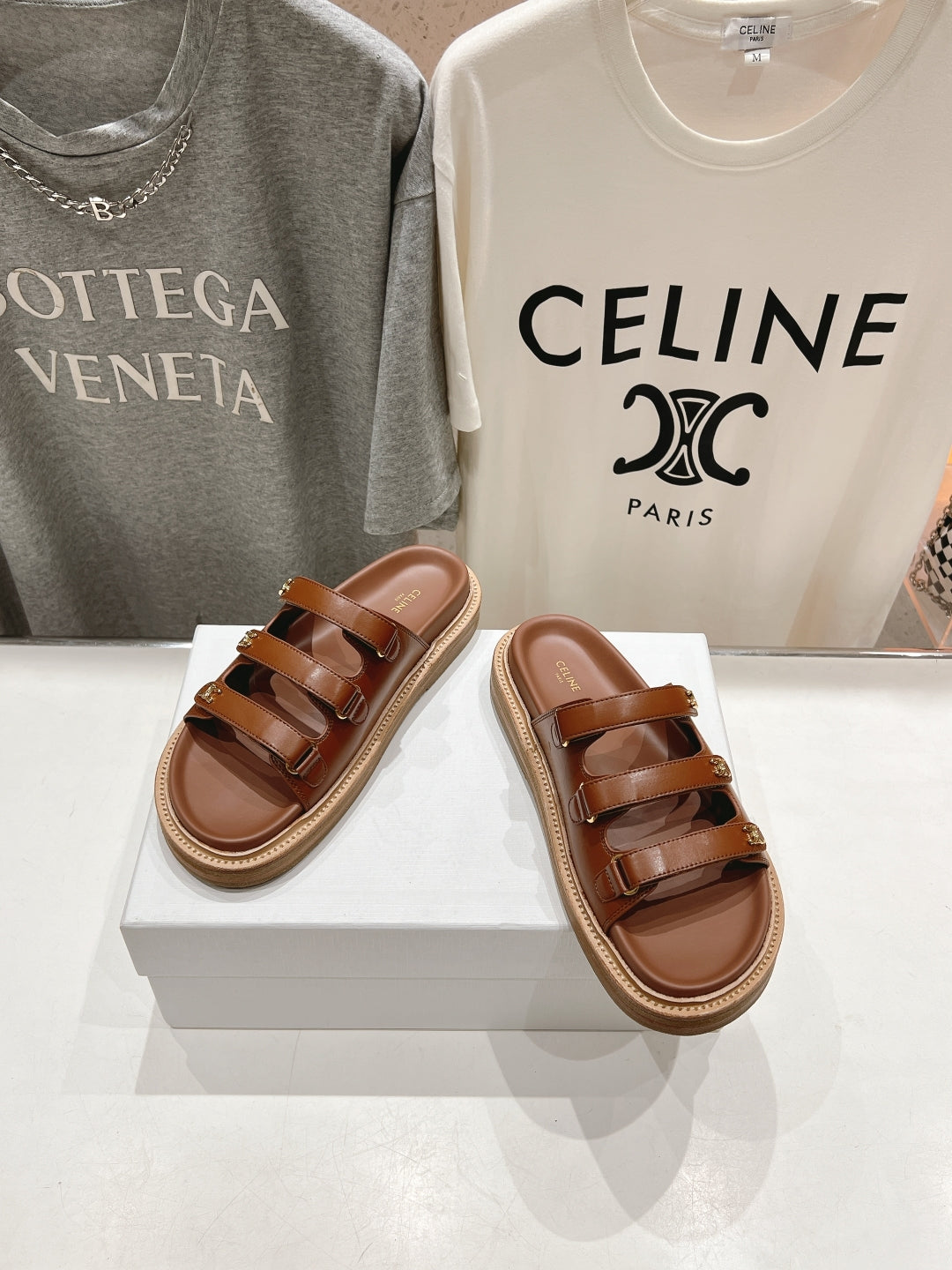Celine CELINE Dad Sandal Mule Chocolate Cowhide 236754