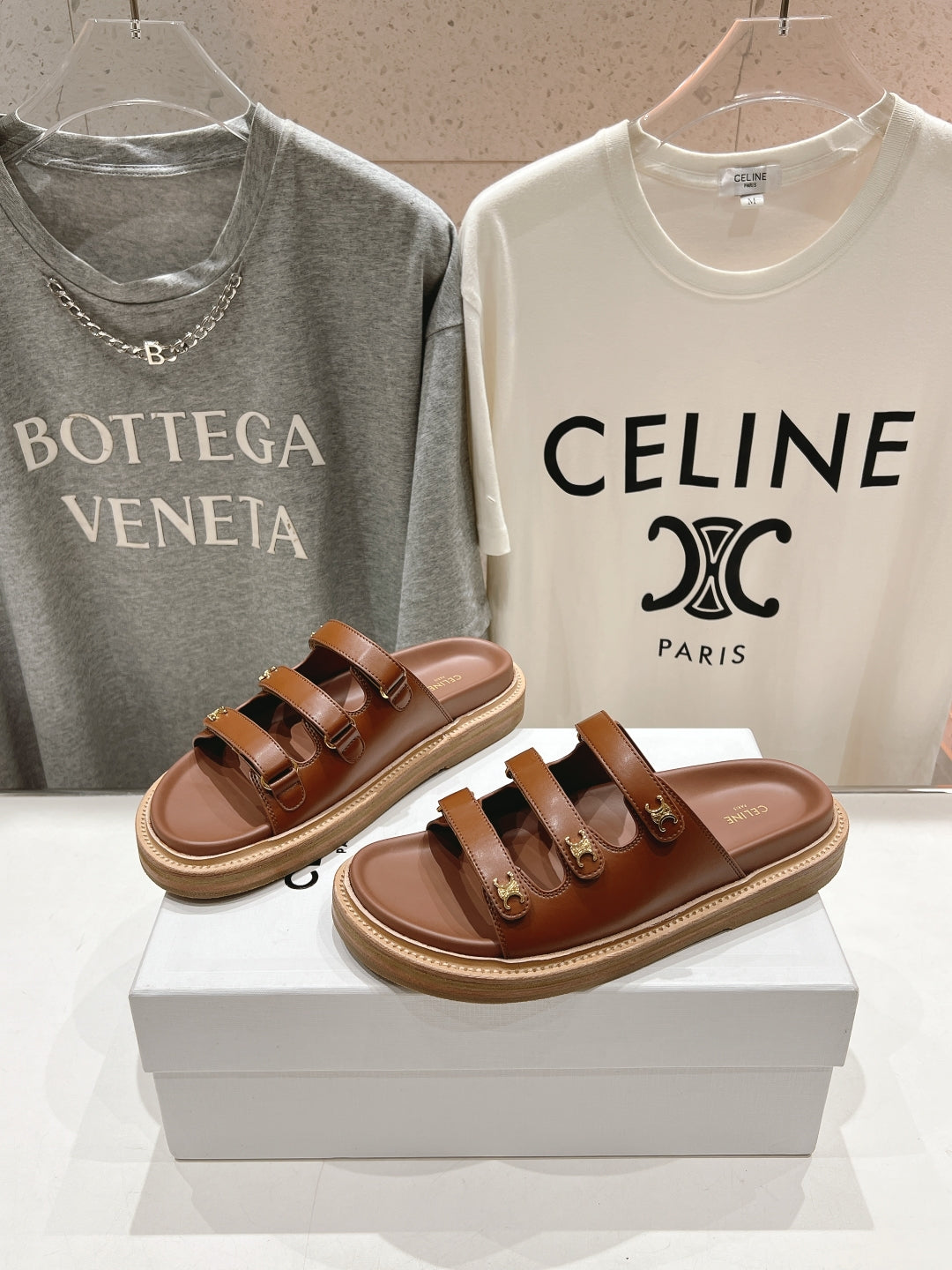 Celine CELINE Dad Sandal Mule Chocolate Cowhide 236754