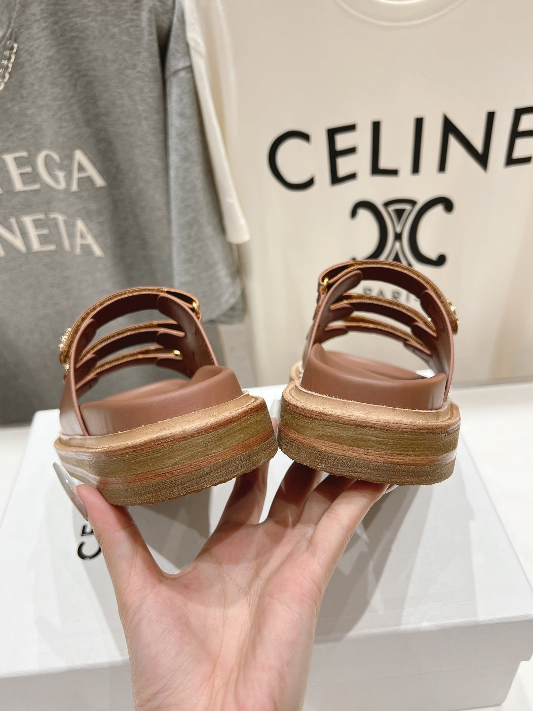 Celine CELINE Dad Sandal Mule Chocolate Cowhide 236754