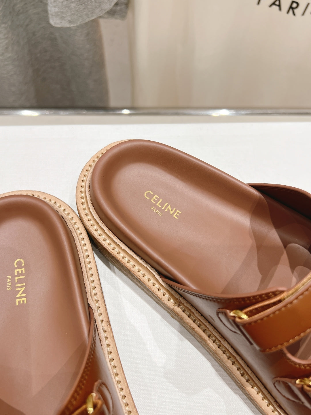 Celine CELINE Dad Sandal Mule Chocolate Cowhide 236754