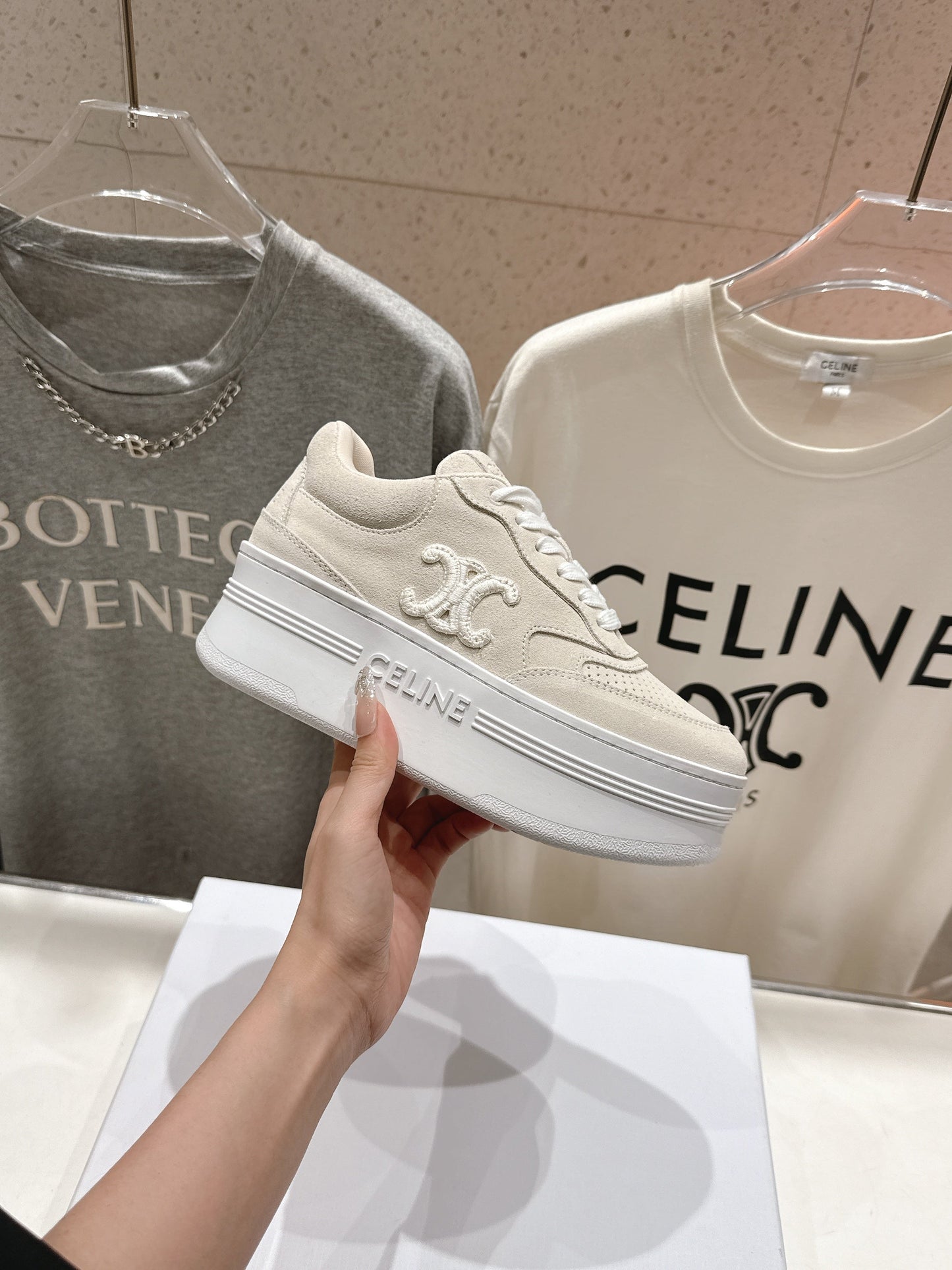 Celine CELINE 25C SNEAKERS WITH WEDGE BEIGE SUEDE 236766