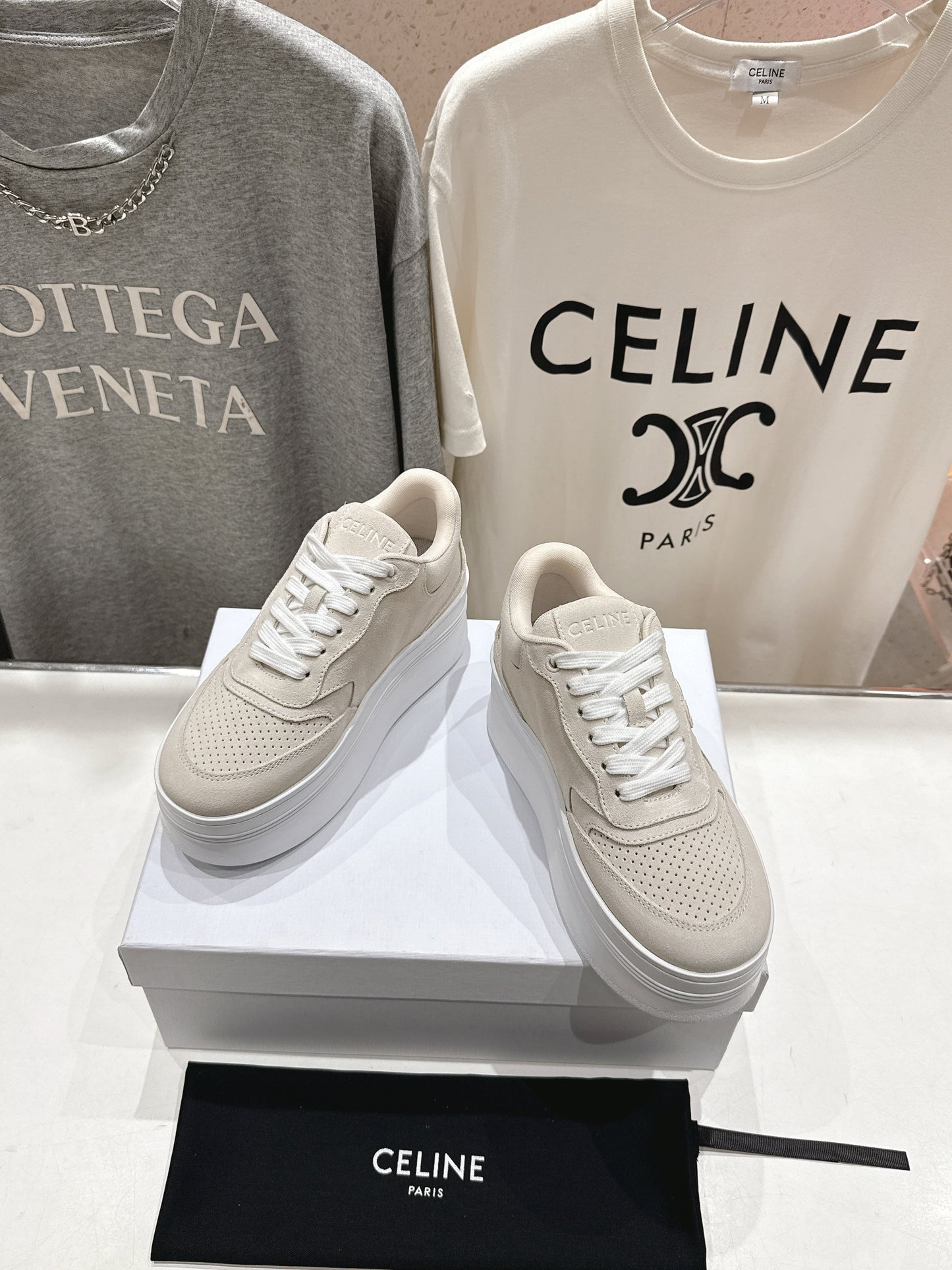Celine CELINE 25C SNEAKERS WITH WEDGE BEIGE SUEDE 236766