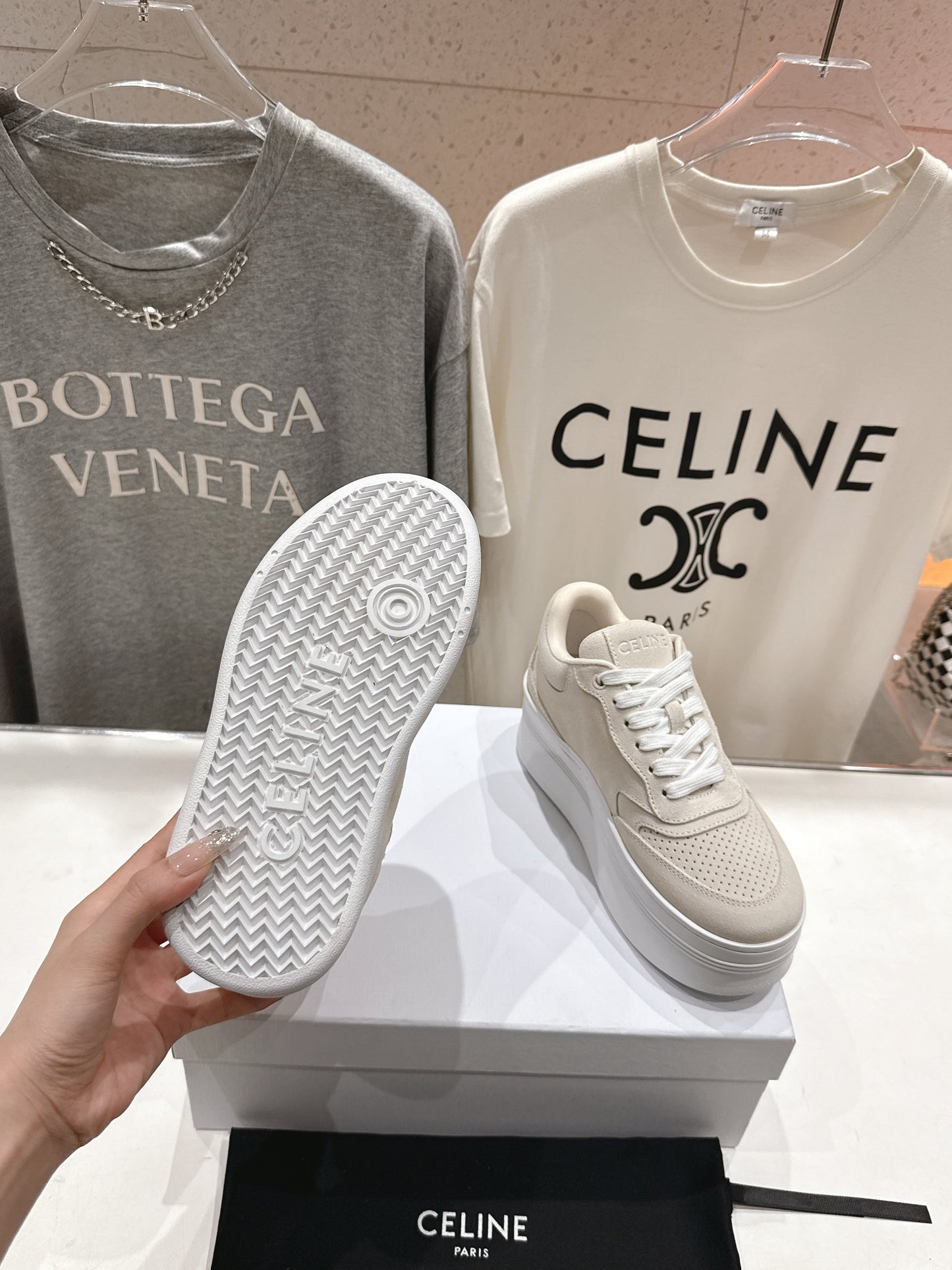 Celine CELINE 25C SNEAKERS WITH WEDGE BEIGE SUEDE 236766