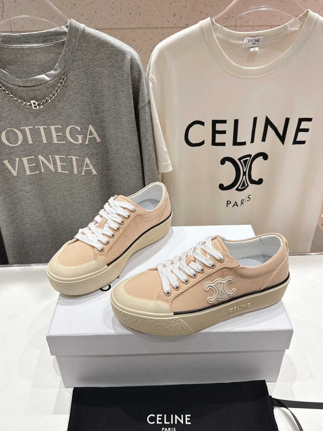 Celine CELINE 25C Trainer Sneaker Sofr Apricot Canvas 236761