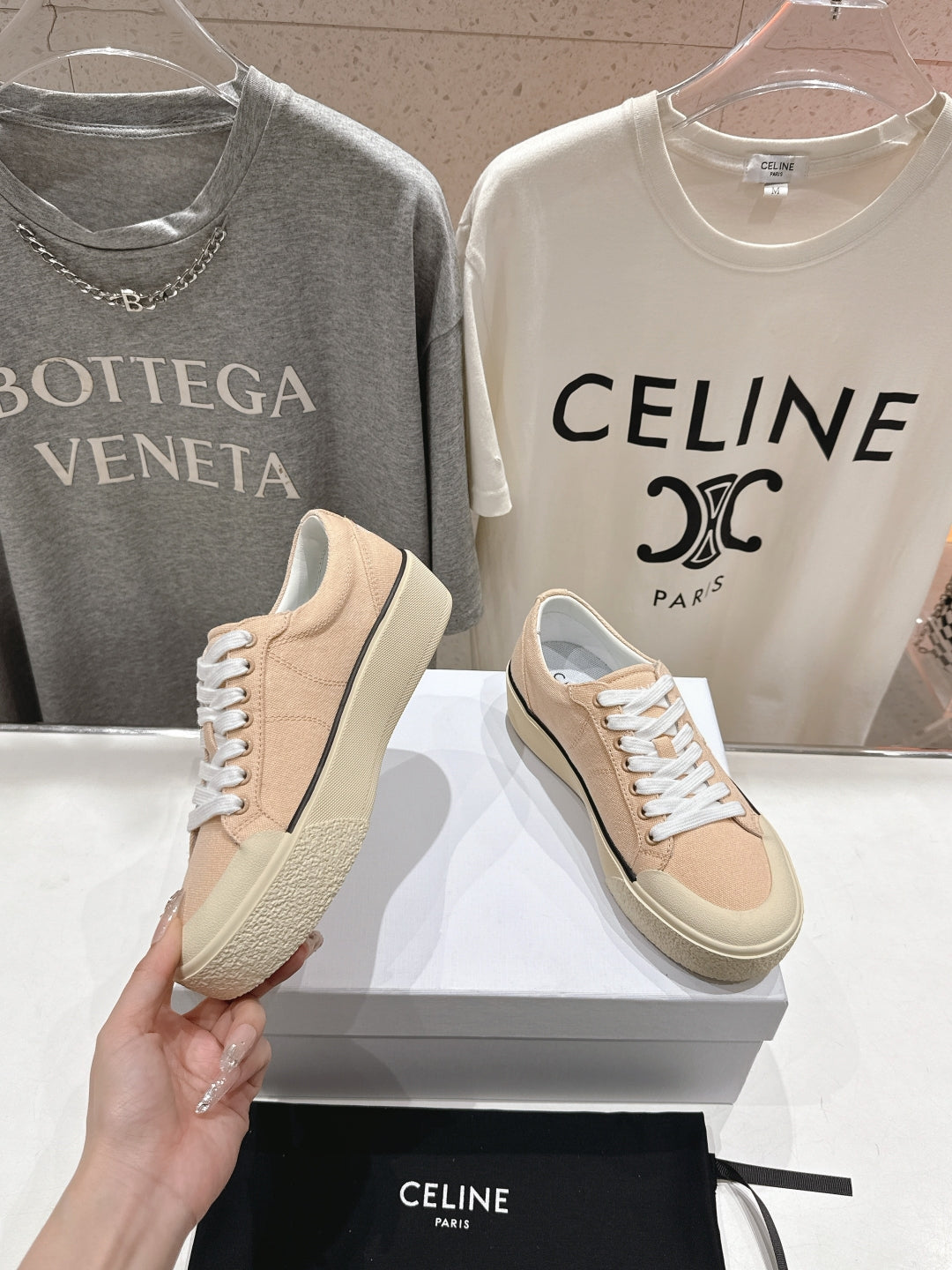 Celine CELINE 25C Trainer Sneaker Sofr Apricot Canvas 236761