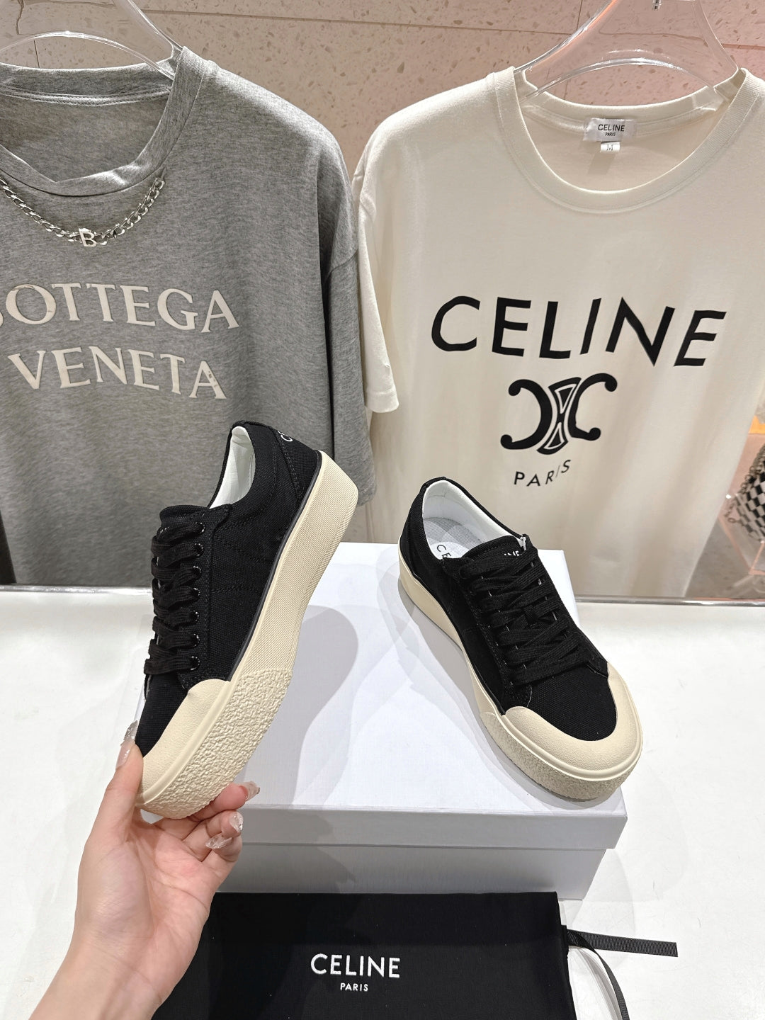 Celine CELINE 25C Trainer Sneaker Black Canvas 236762