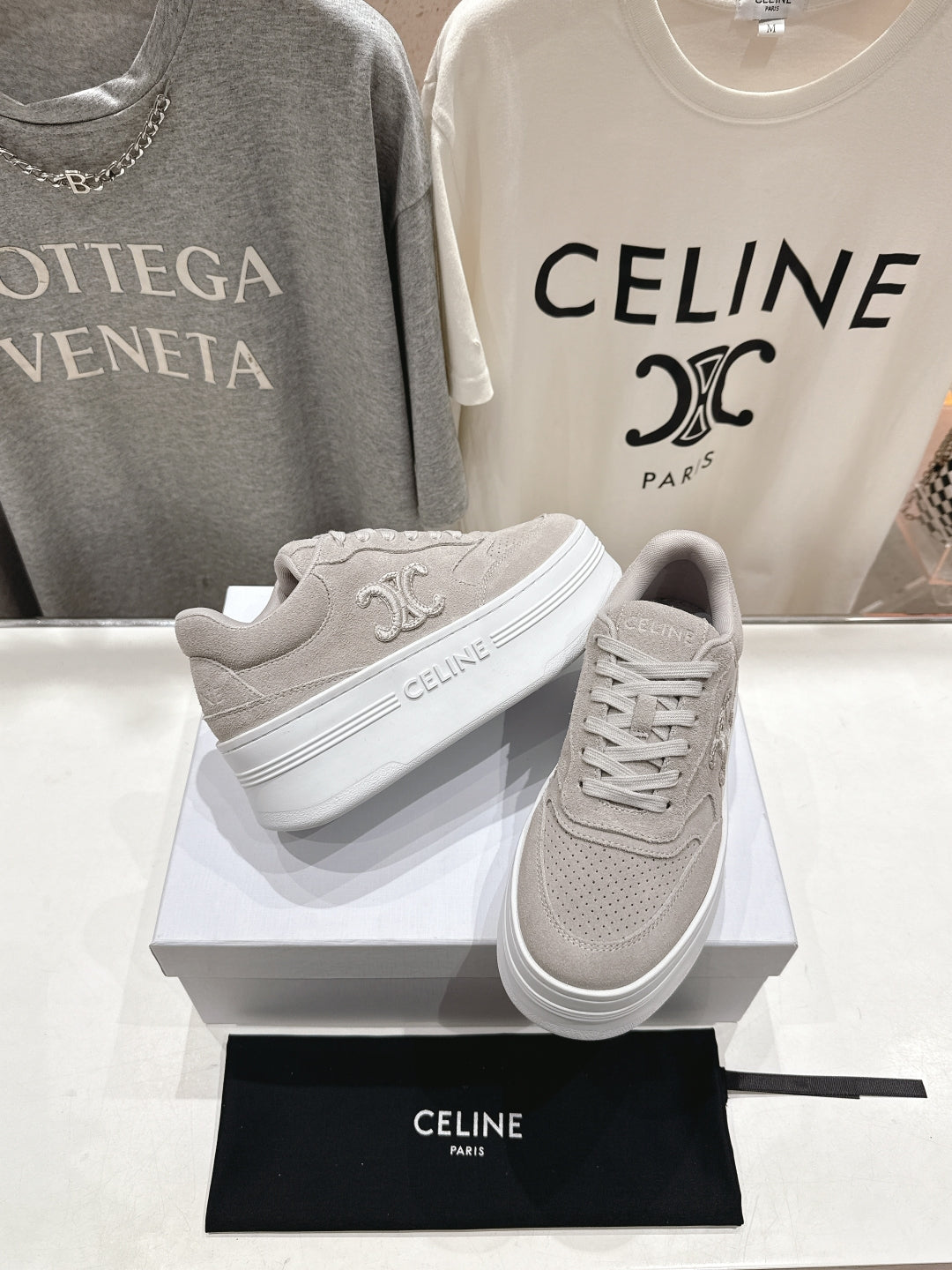 Celine CELINE 25C SNEAKERS WITH WEDGE GRAY SUEDE 236767