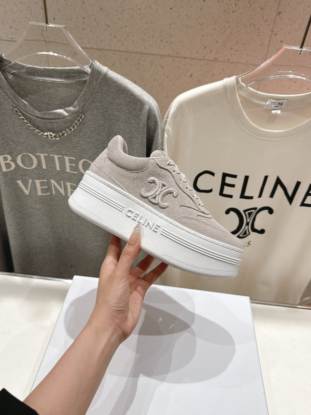 Celine CELINE 25C SNEAKERS WITH WEDGE GRAY SUEDE 236767