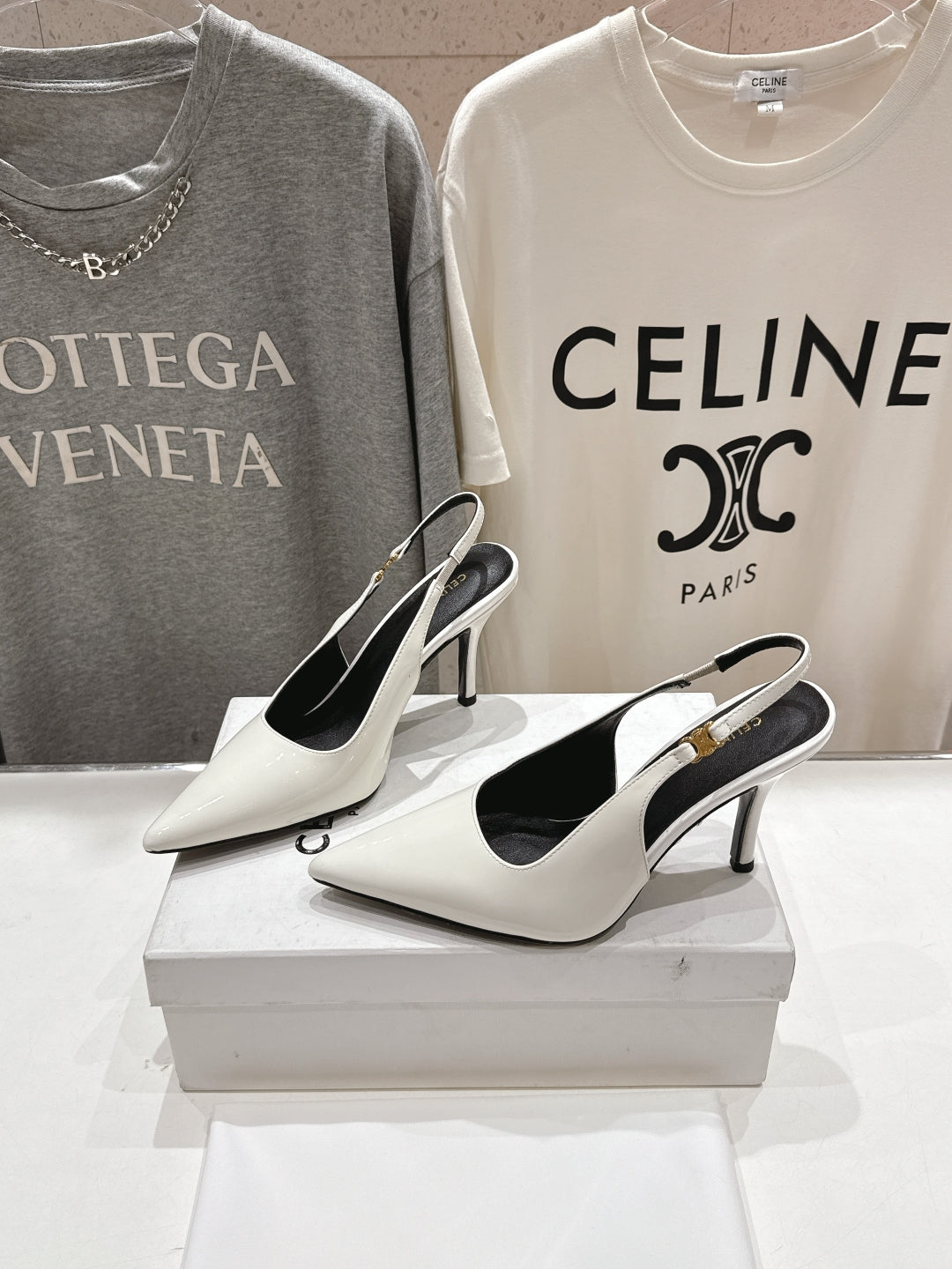 Celine Celine 25C Slingback Pump White Patent Leather 236768