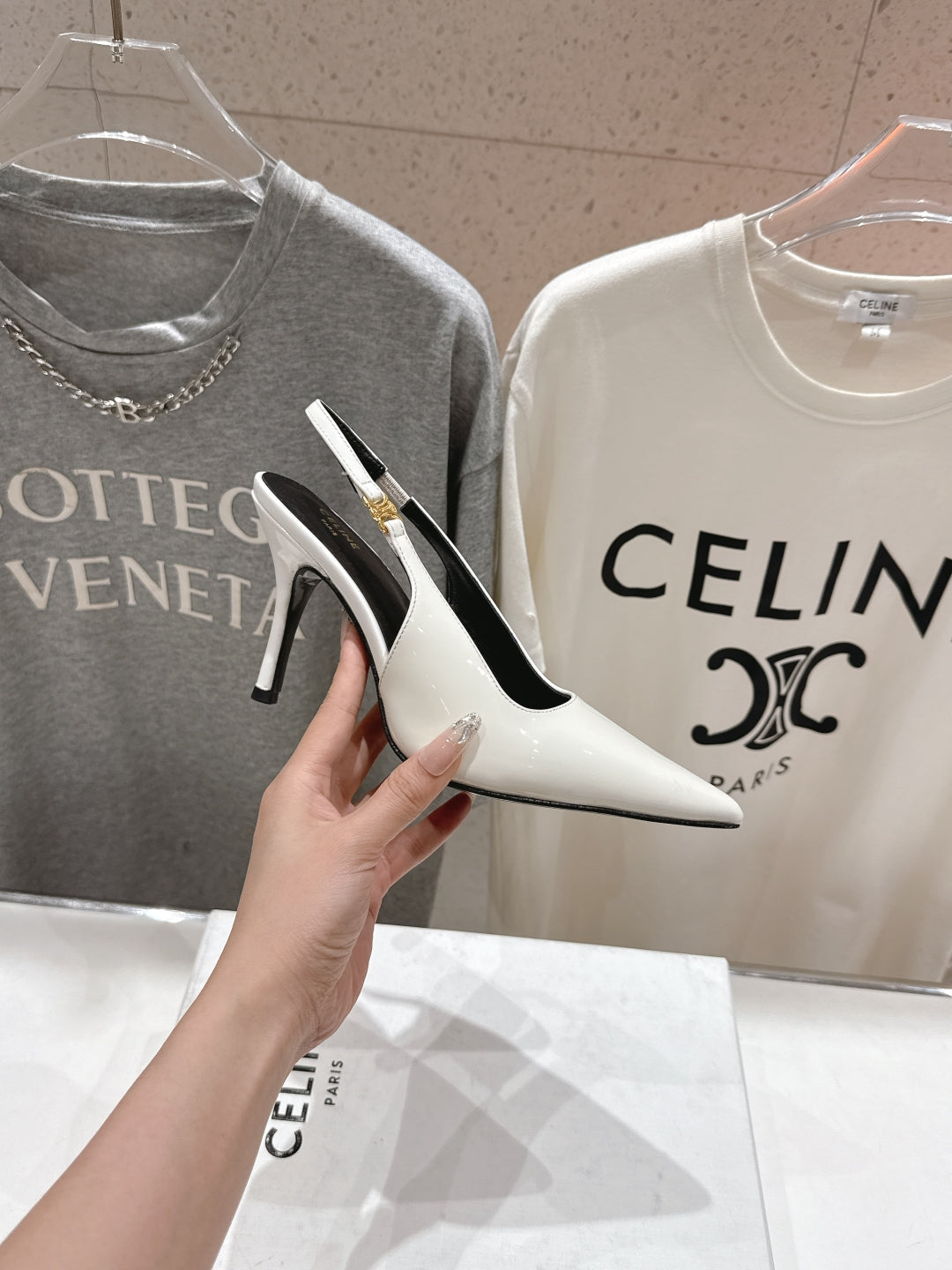 Celine Celine 25C Slingback Pump White Patent Leather 236768