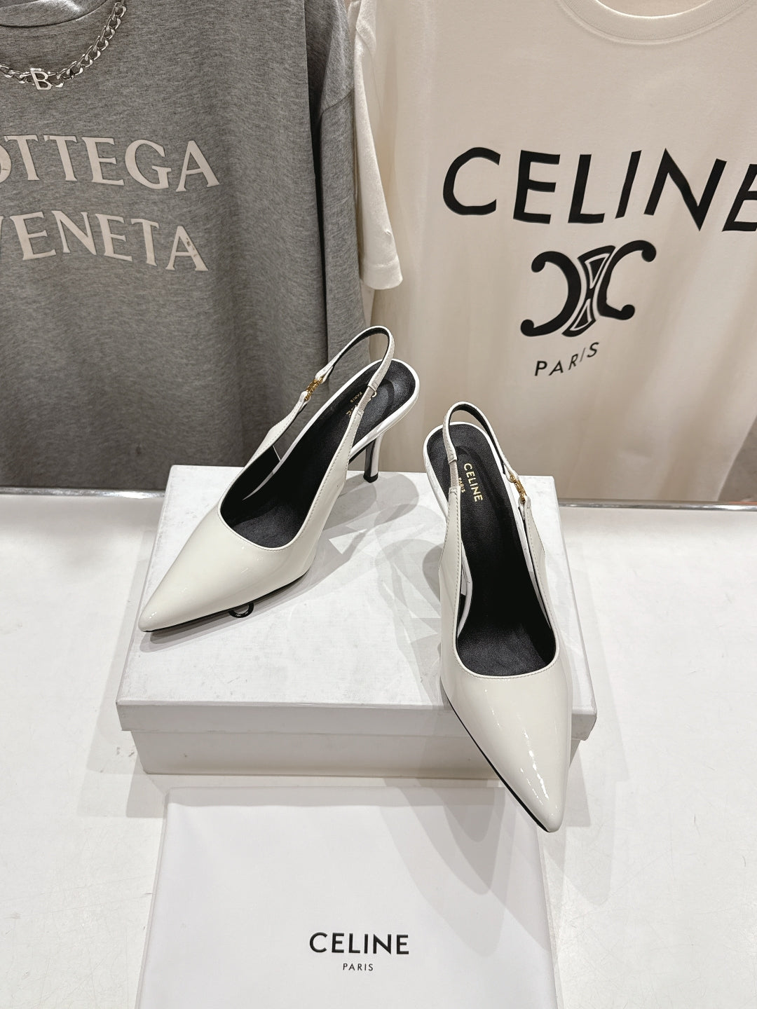 Celine Celine 25C Slingback Pump White Patent Leather 236768