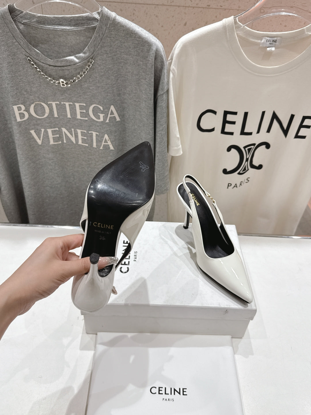 Celine Celine 25C Slingback Pump White Patent Leather 236768