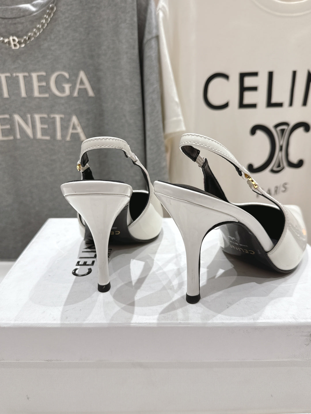 Celine Celine 25C Slingback Pump White Patent Leather 236768
