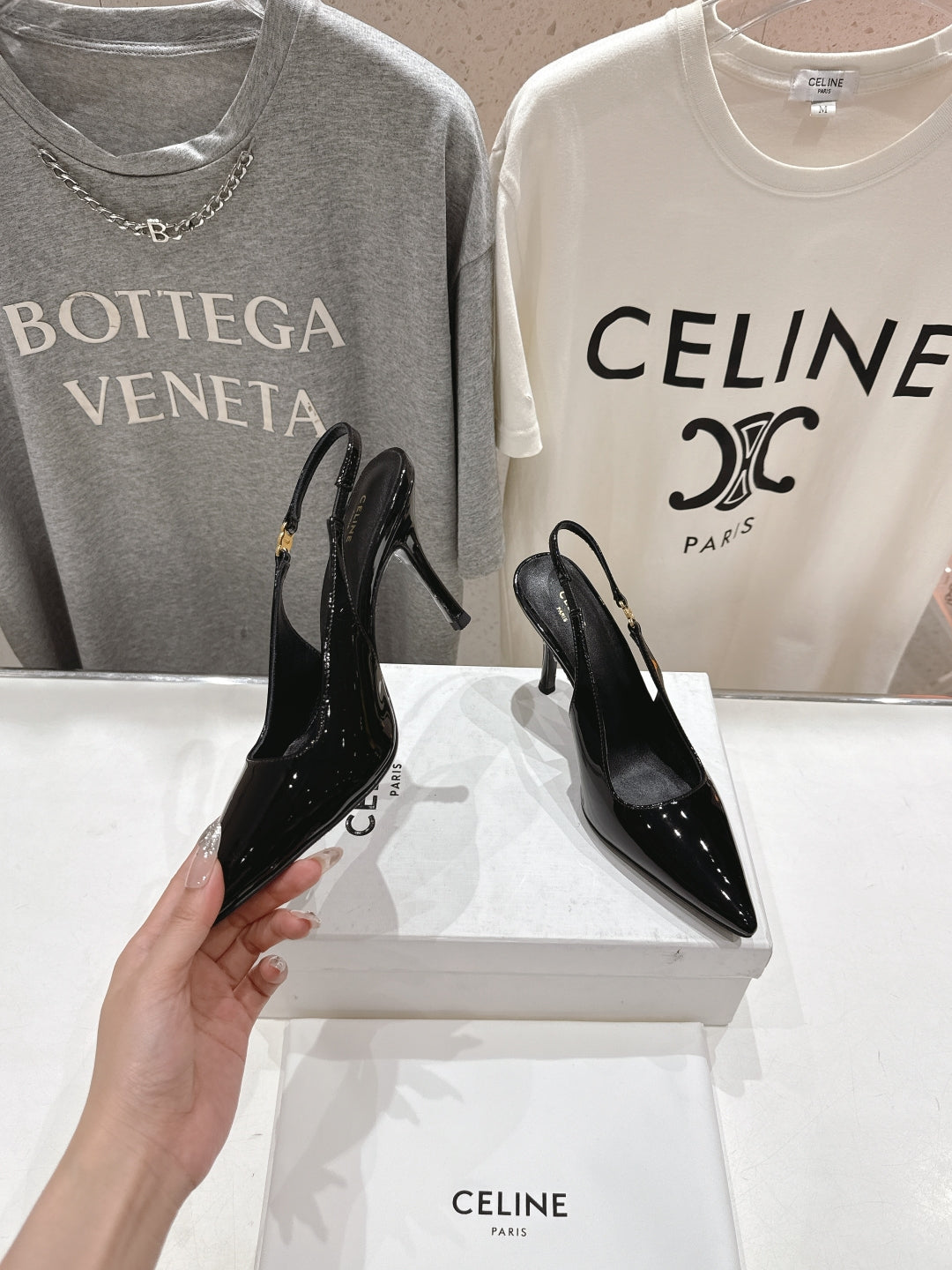 Celine Celine 25C Slingback Pump Black Patent Leather 236769