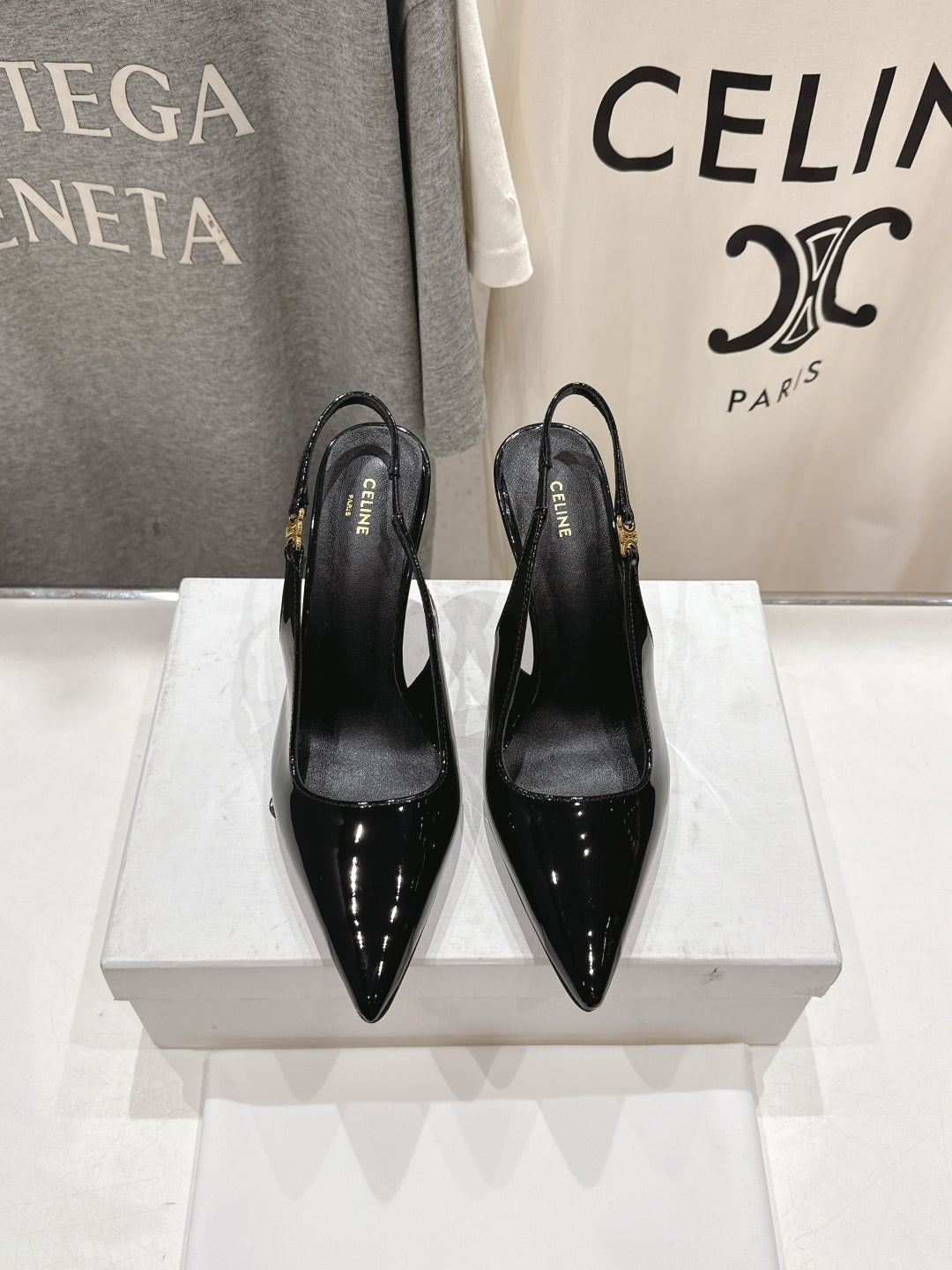 Celine Celine 25C Slingback Pump Black Patent Leather 236769