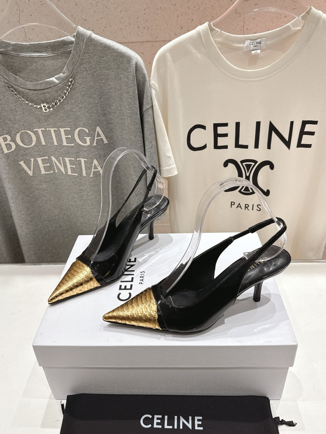 Celine Celine 25C Slingback Pump Black mix Gold Sheepskin 236771