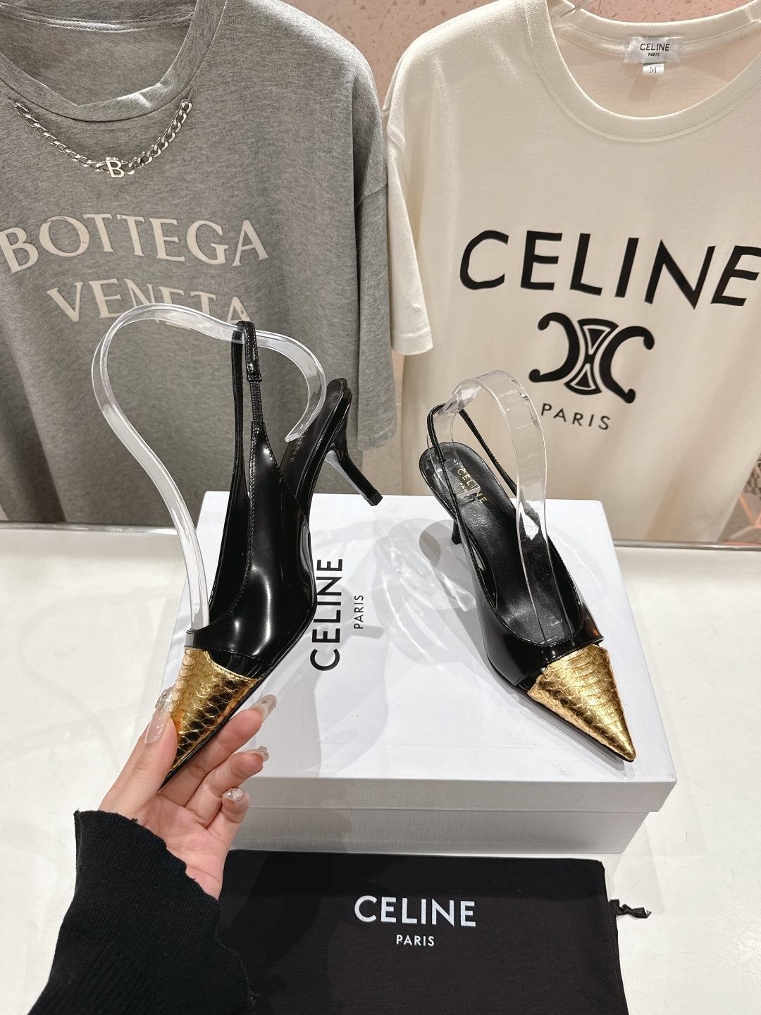 Celine Celine 25C Slingback Pump Black mix Gold Sheepskin 236771