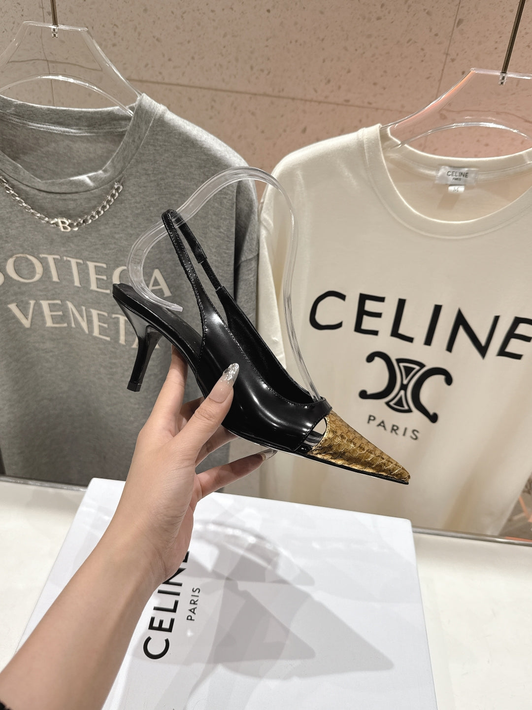 Celine Celine 25C Slingback Pump Black mix Gold Sheepskin 236771
