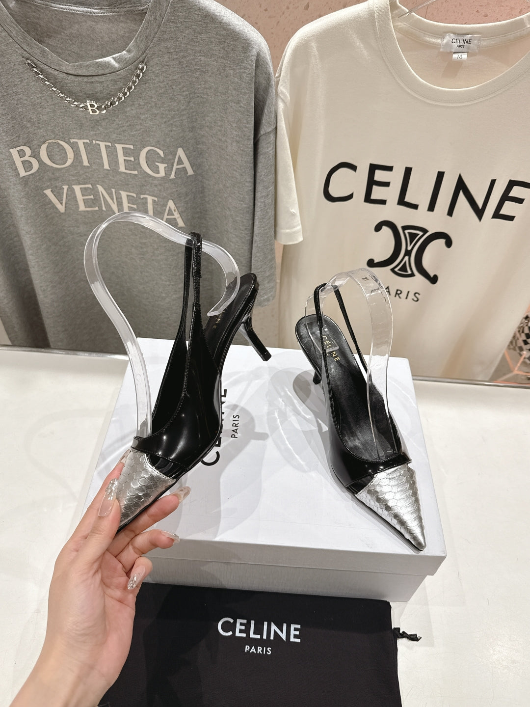 Celine Celine 25C Slingback Pump Black mix Silver Sheepskin 236772