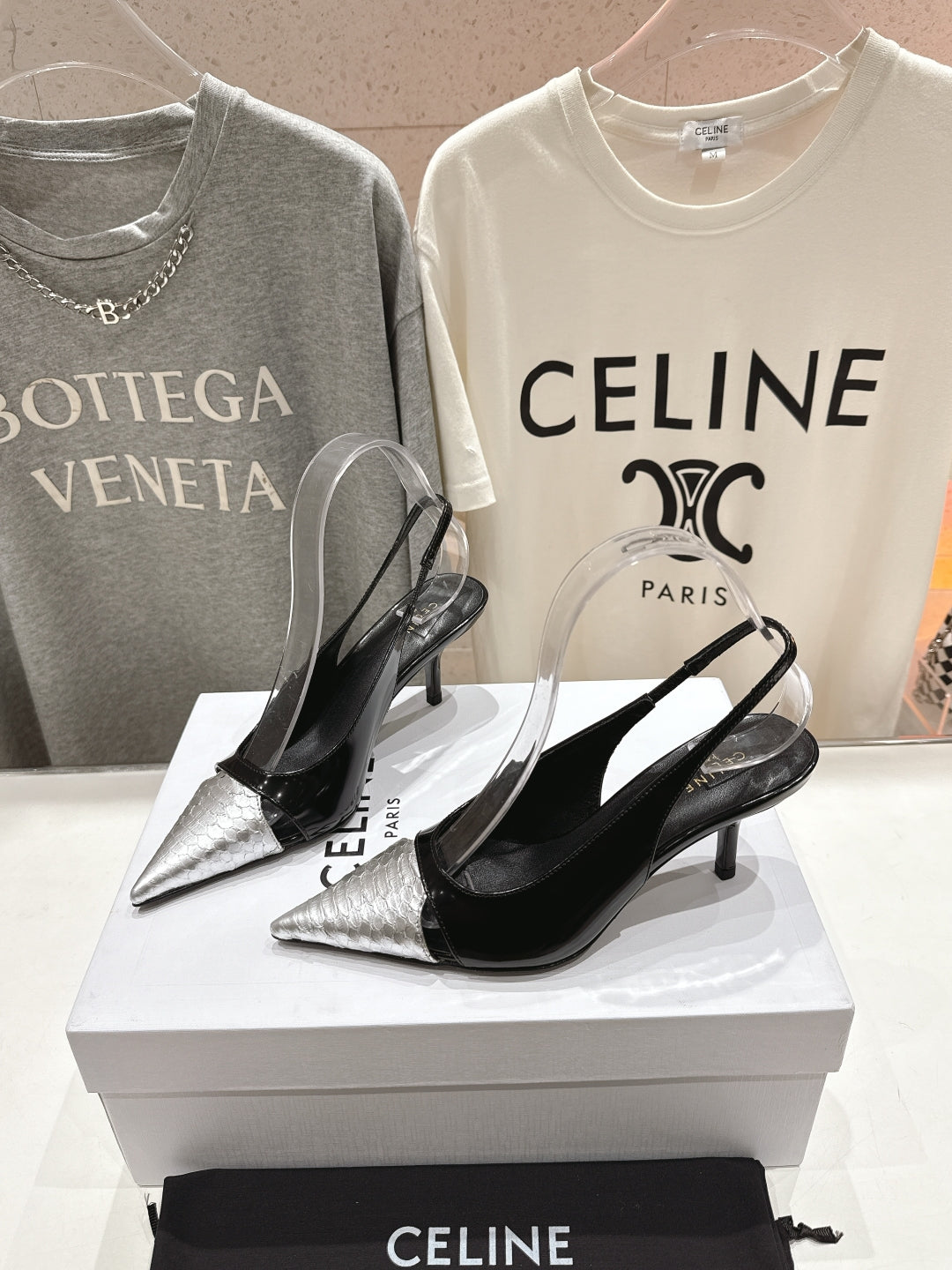 Celine Celine 25C Slingback Pump Black mix Silver Sheepskin 236772