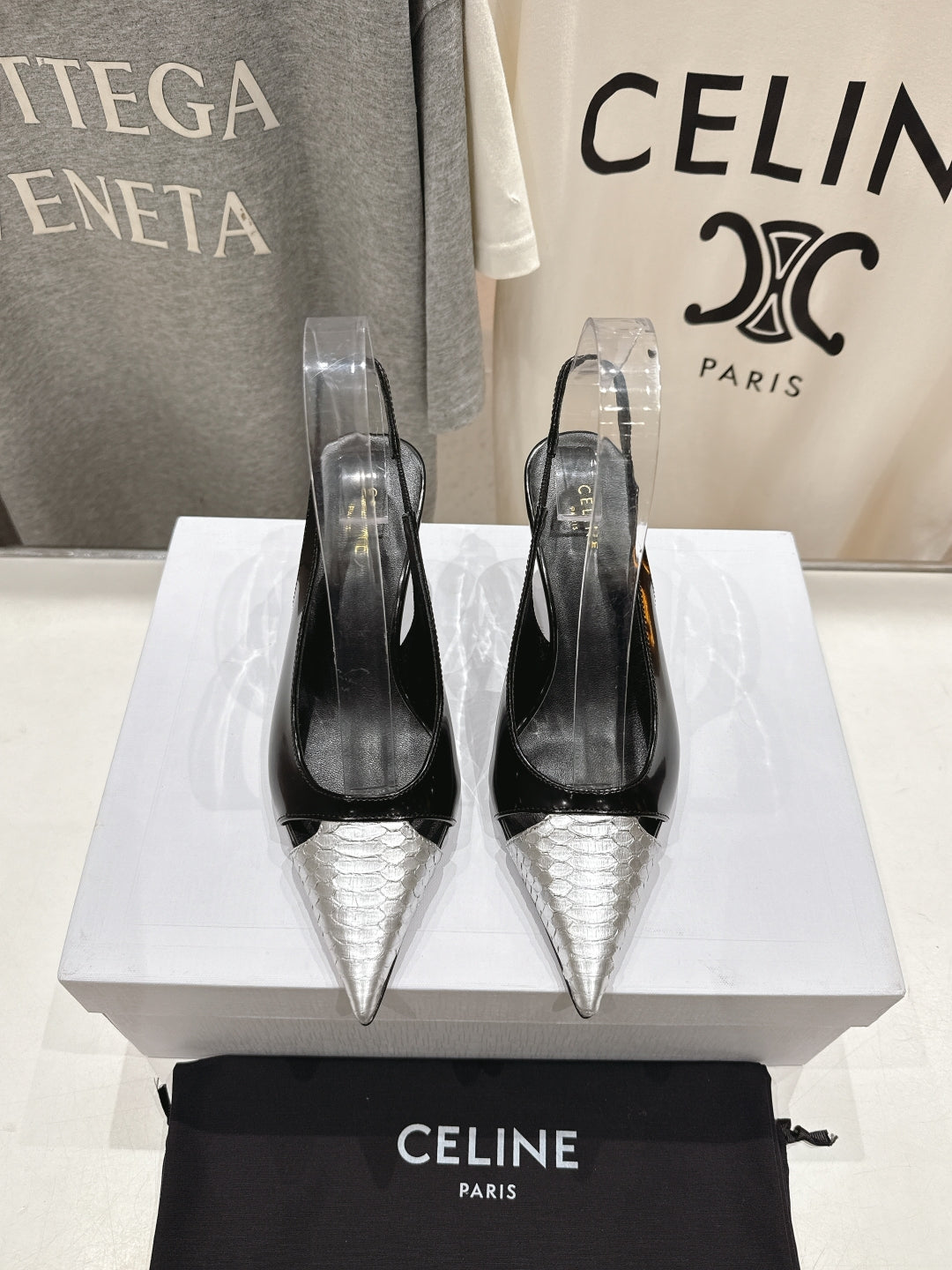 Celine Celine 25C Slingback Pump Black mix Silver Sheepskin 236772