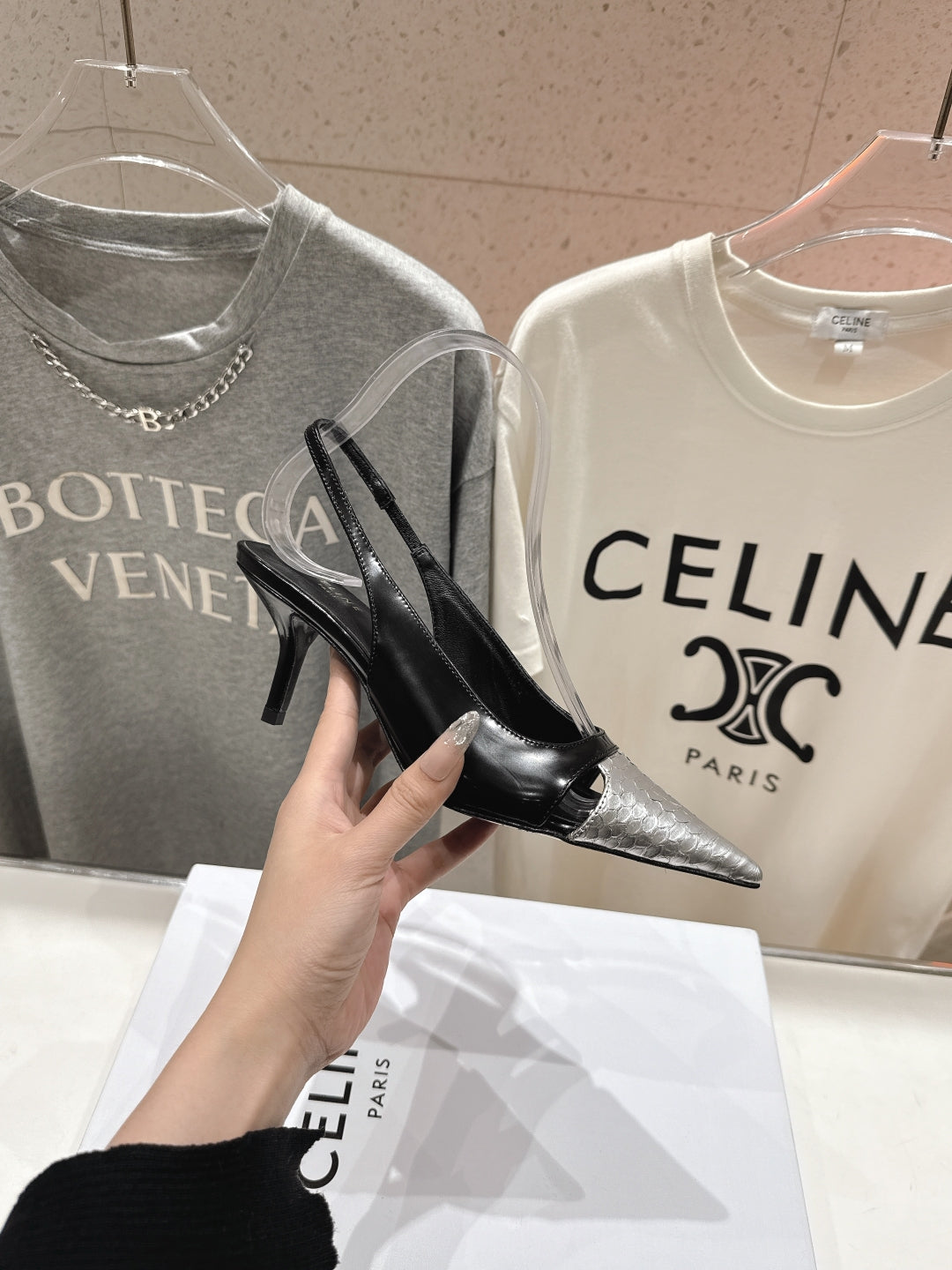 Celine Celine 25C Slingback Pump Black mix Silver Sheepskin 236772