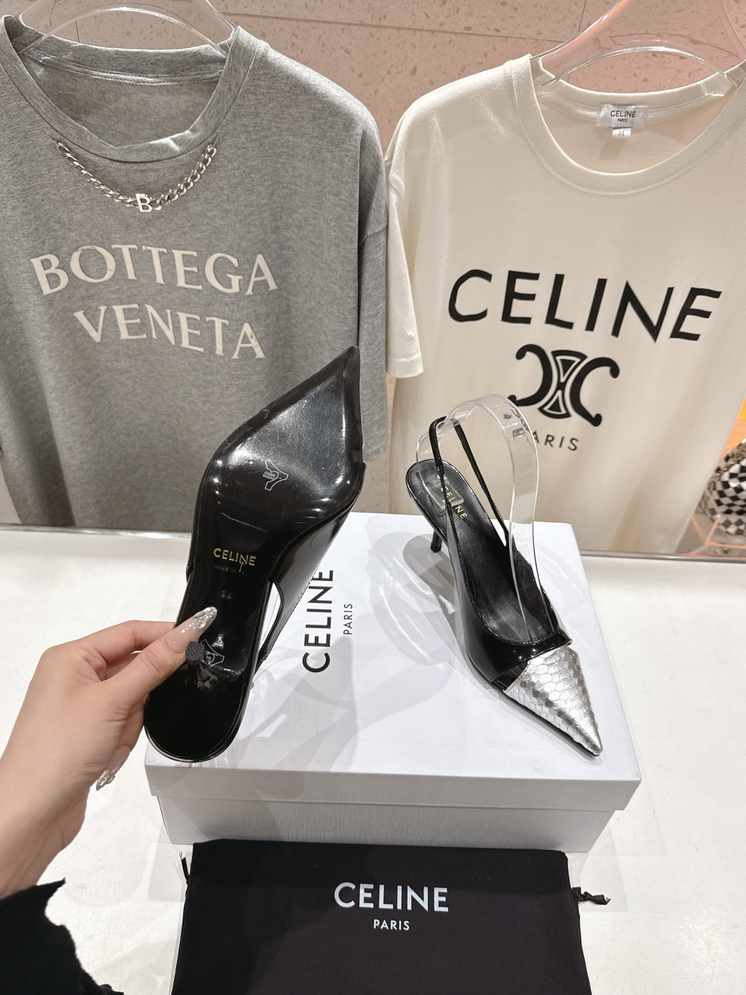 Celine Celine 25C Slingback Pump Black mix Silver Sheepskin 236772