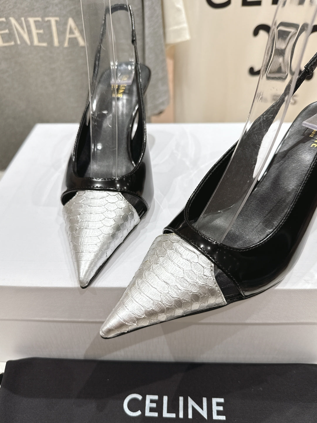 Celine Celine 25C Slingback Pump Black mix Silver Sheepskin 236772
