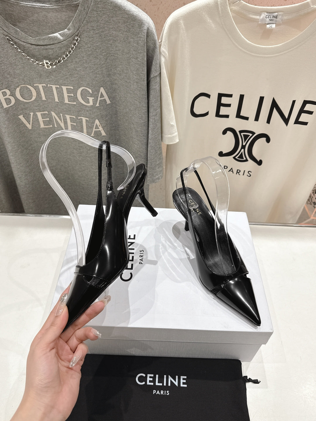 Celine Celine 25C Slingback Pump Black Sheepskin 236774