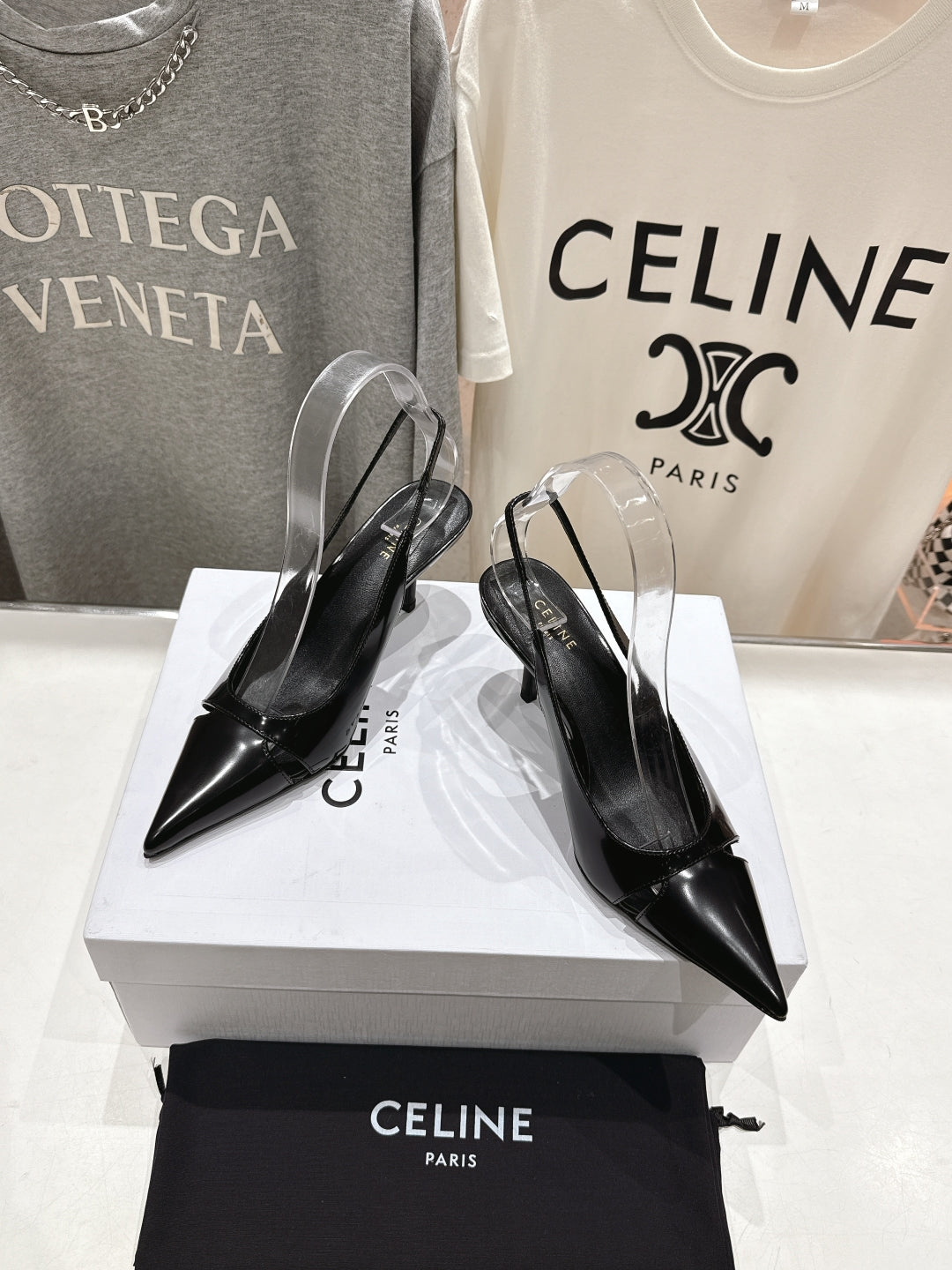 Celine Celine 25C Slingback Pump Black Sheepskin 236774