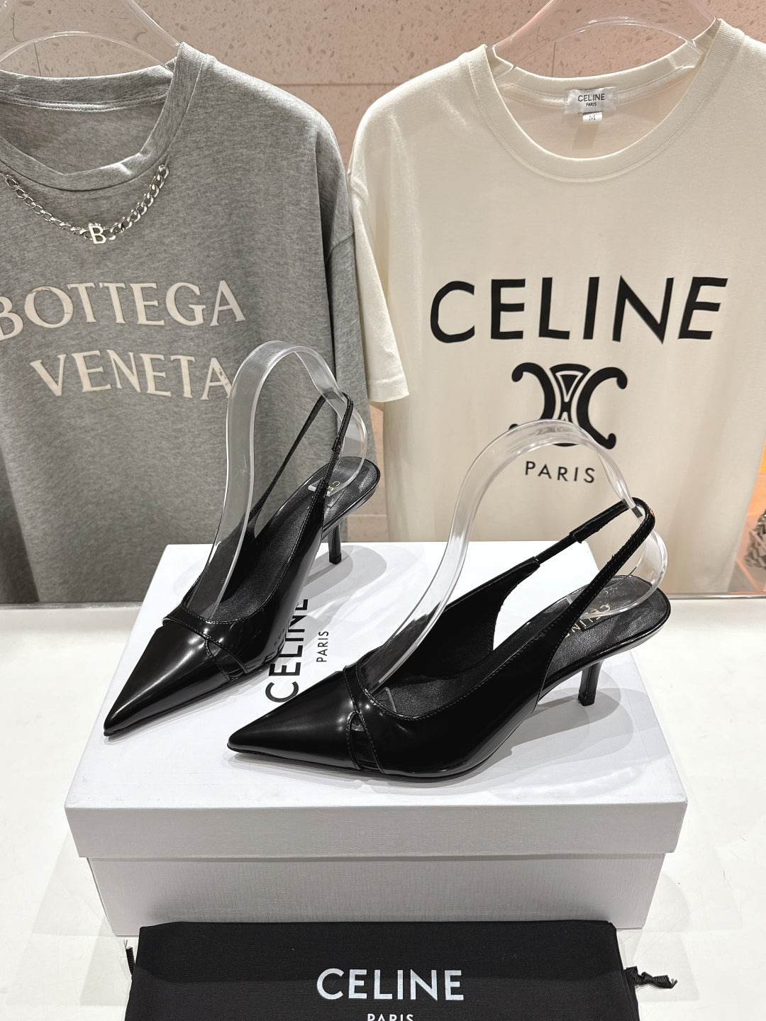 Celine Celine 25C Slingback Pump Black Sheepskin 236774