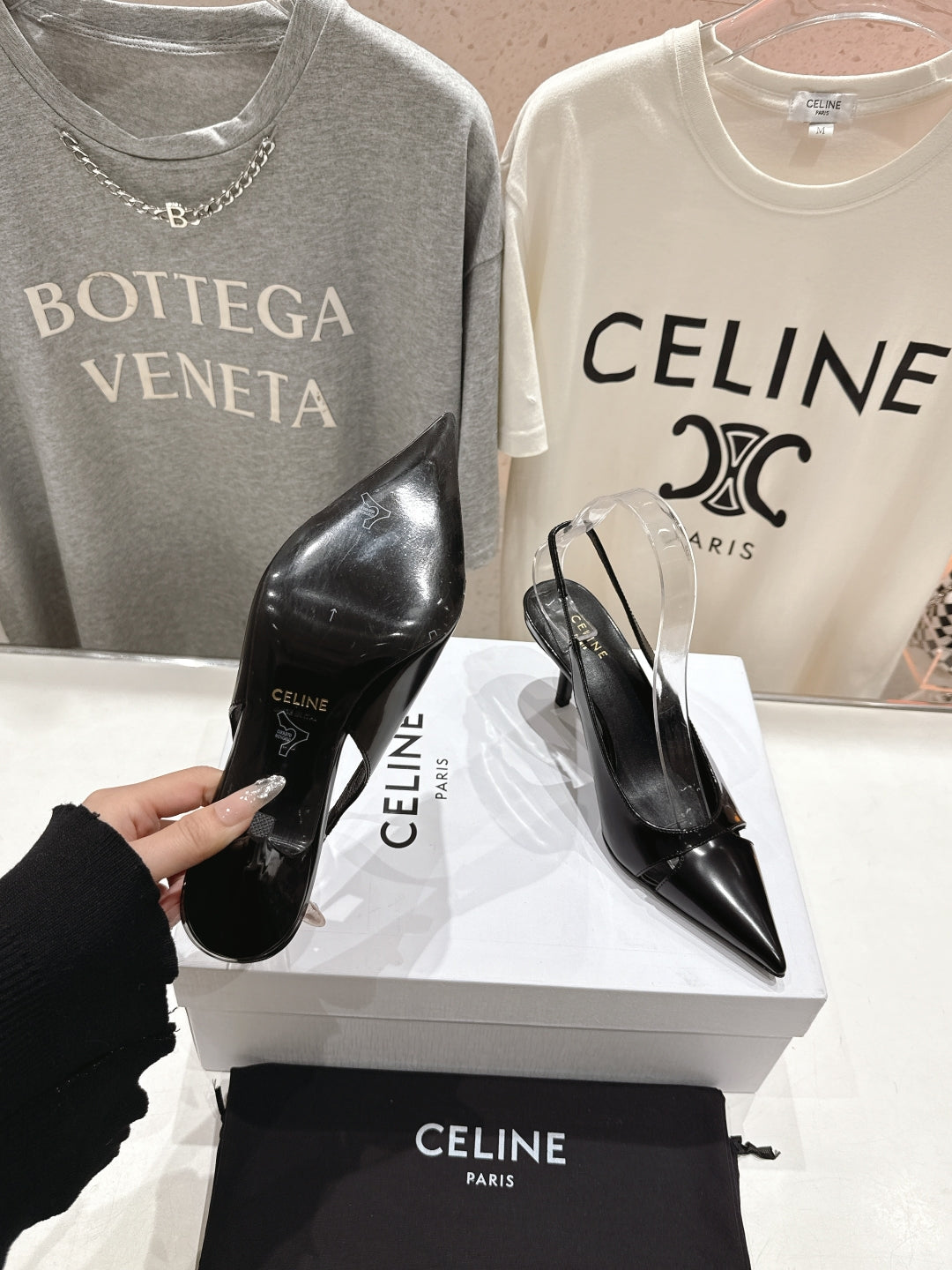 Celine Celine 25C Slingback Pump Black Sheepskin 236774