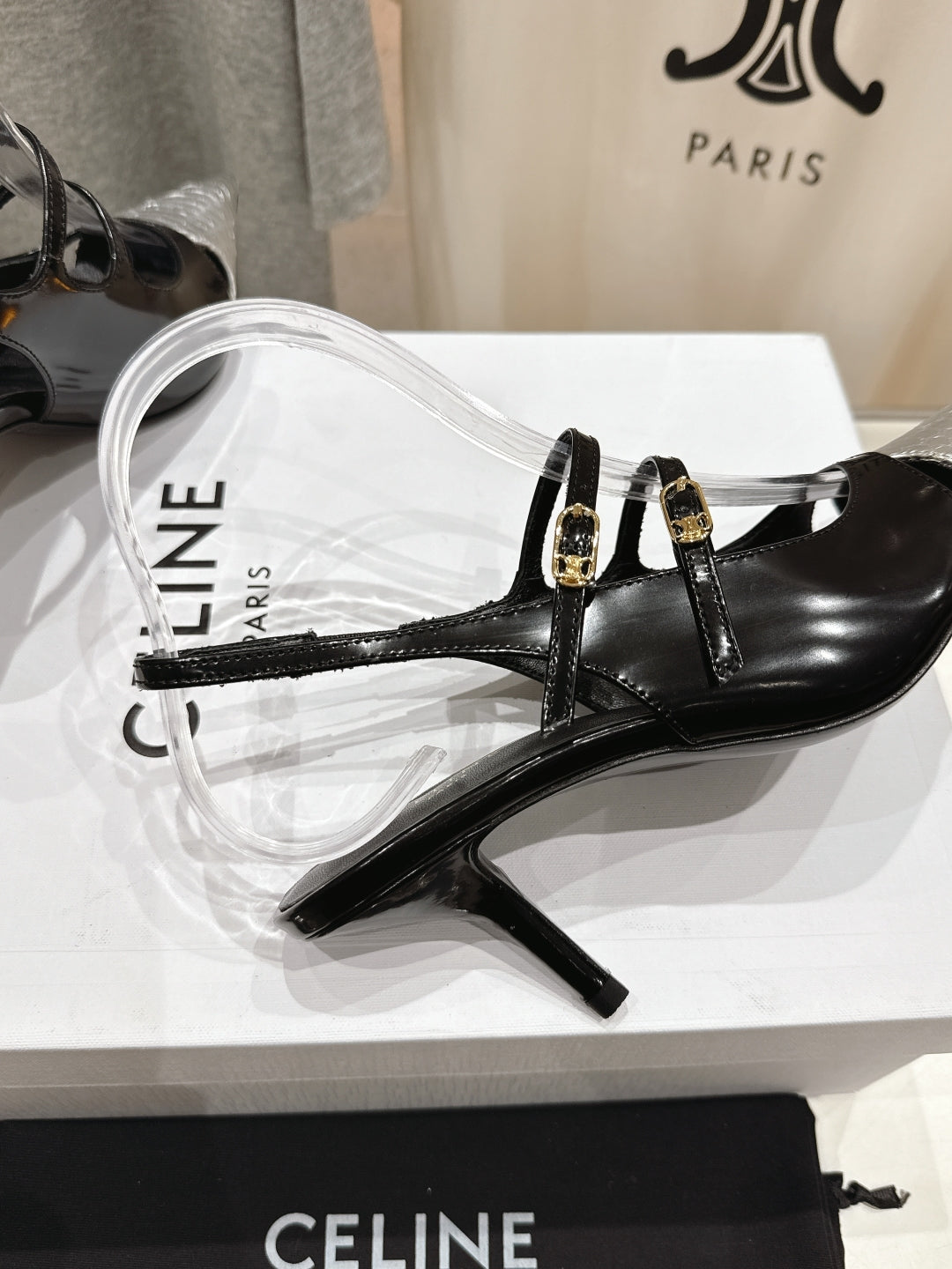 Celine Celine 25C Judy Double Strap Mary Jane Slingback Black mix Silver Sheepskin 236776