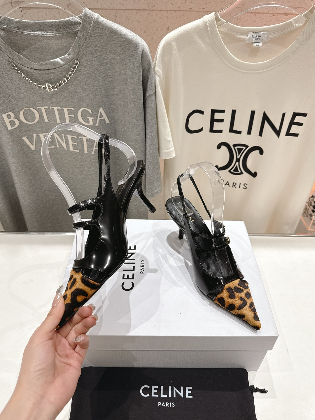 Celine Celine 25C Judy Double Strap Mary Jane Slingback Black mix Brown  Sheepskin 236777