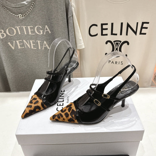 Celine Celine 25C Judy Double Strap Mary Jane Slingback Black mix Brown  Sheepskin 236777