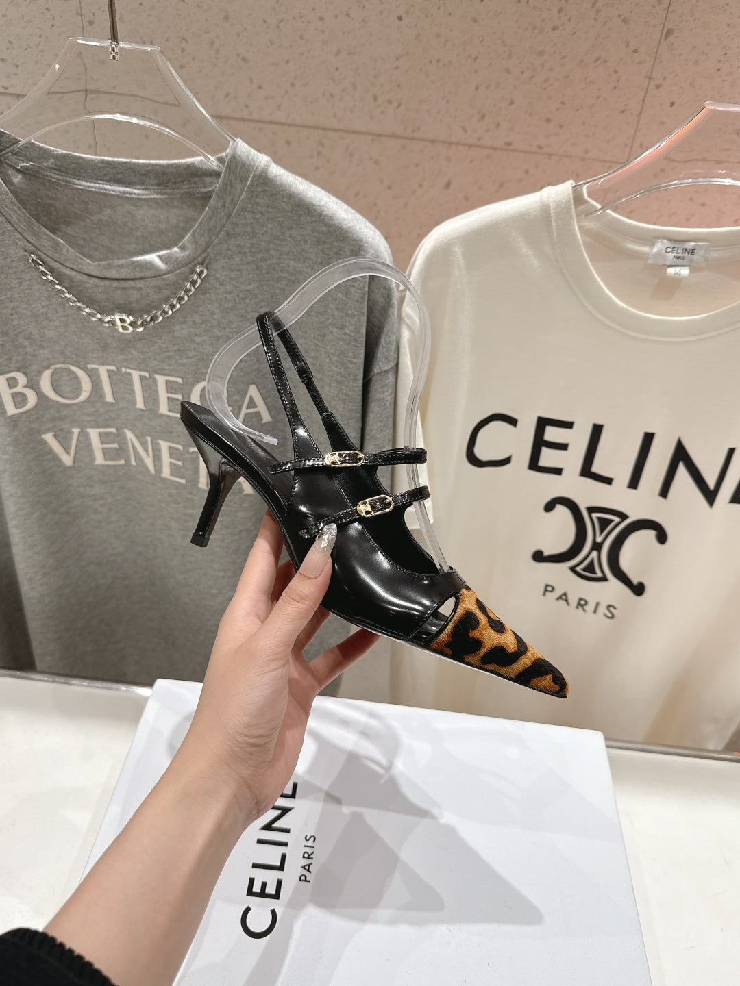 Celine Celine 25C Judy Double Strap Mary Jane Slingback Black mix Brown  Sheepskin 236777