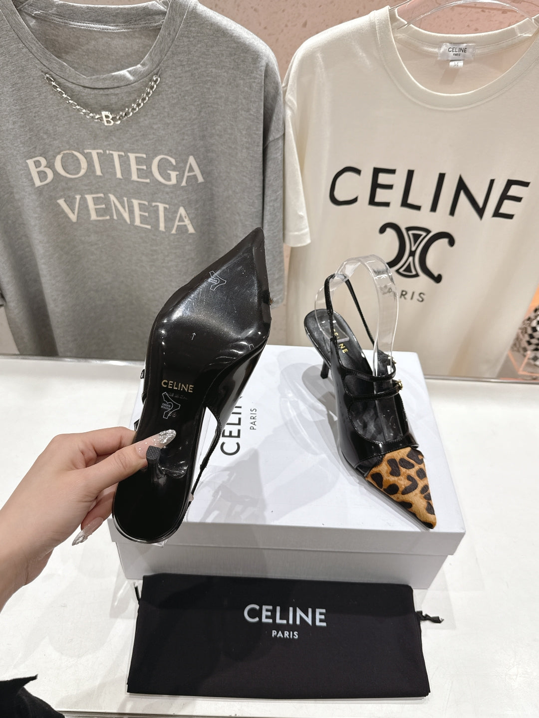 Celine Celine 25C Judy Double Strap Mary Jane Slingback Black mix Brown  Sheepskin 236777