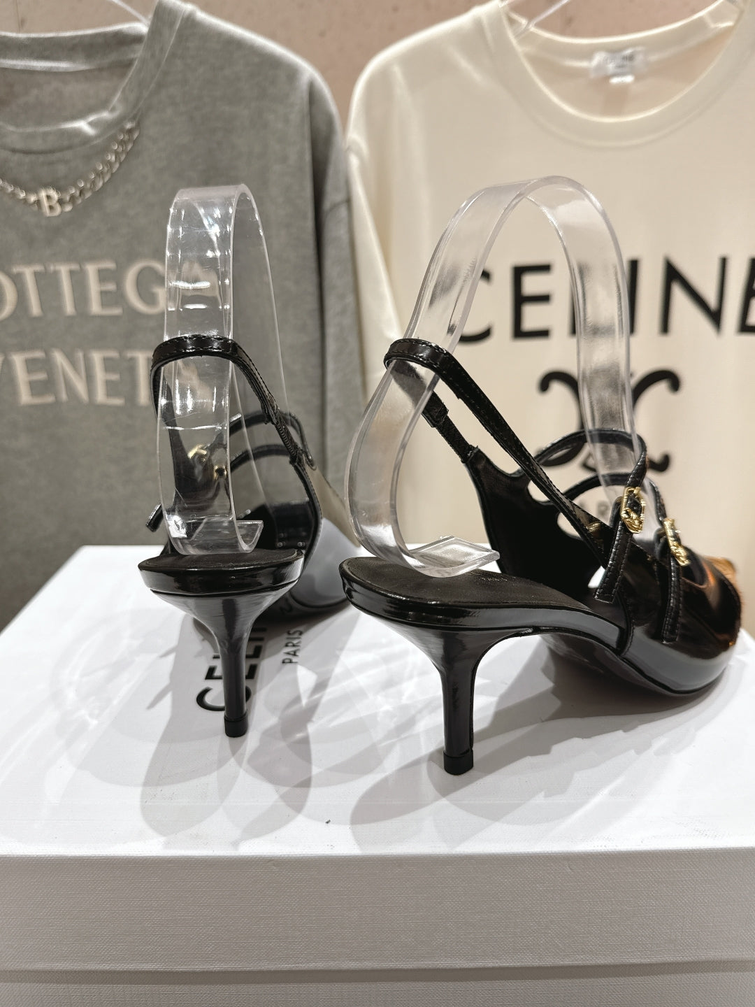 Celine Celine 25C Judy Double Strap Mary Jane Slingback Black mix Brown  Sheepskin 236777