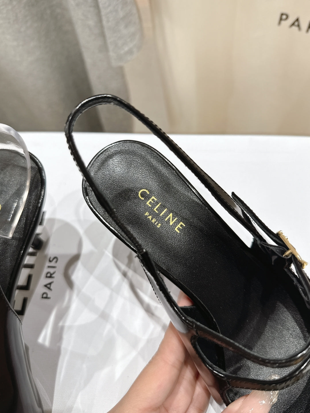 Celine Celine 25C Judy Double Strap Mary Jane Slingback Black mix Brown  Sheepskin 236777