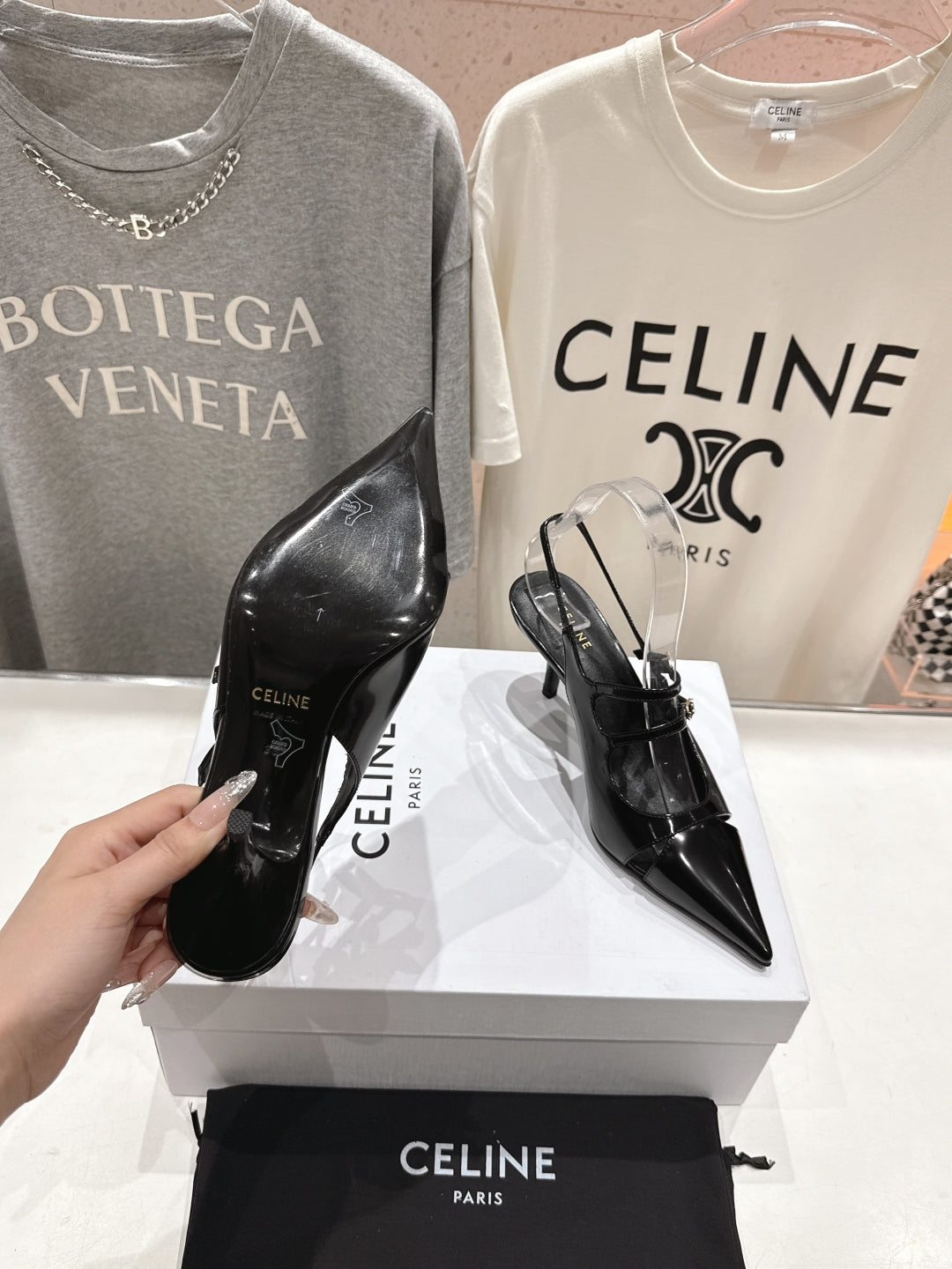 Celine Celine 25C Judy Double Strap Mary Jane Slingback Black Sheepskin 236778