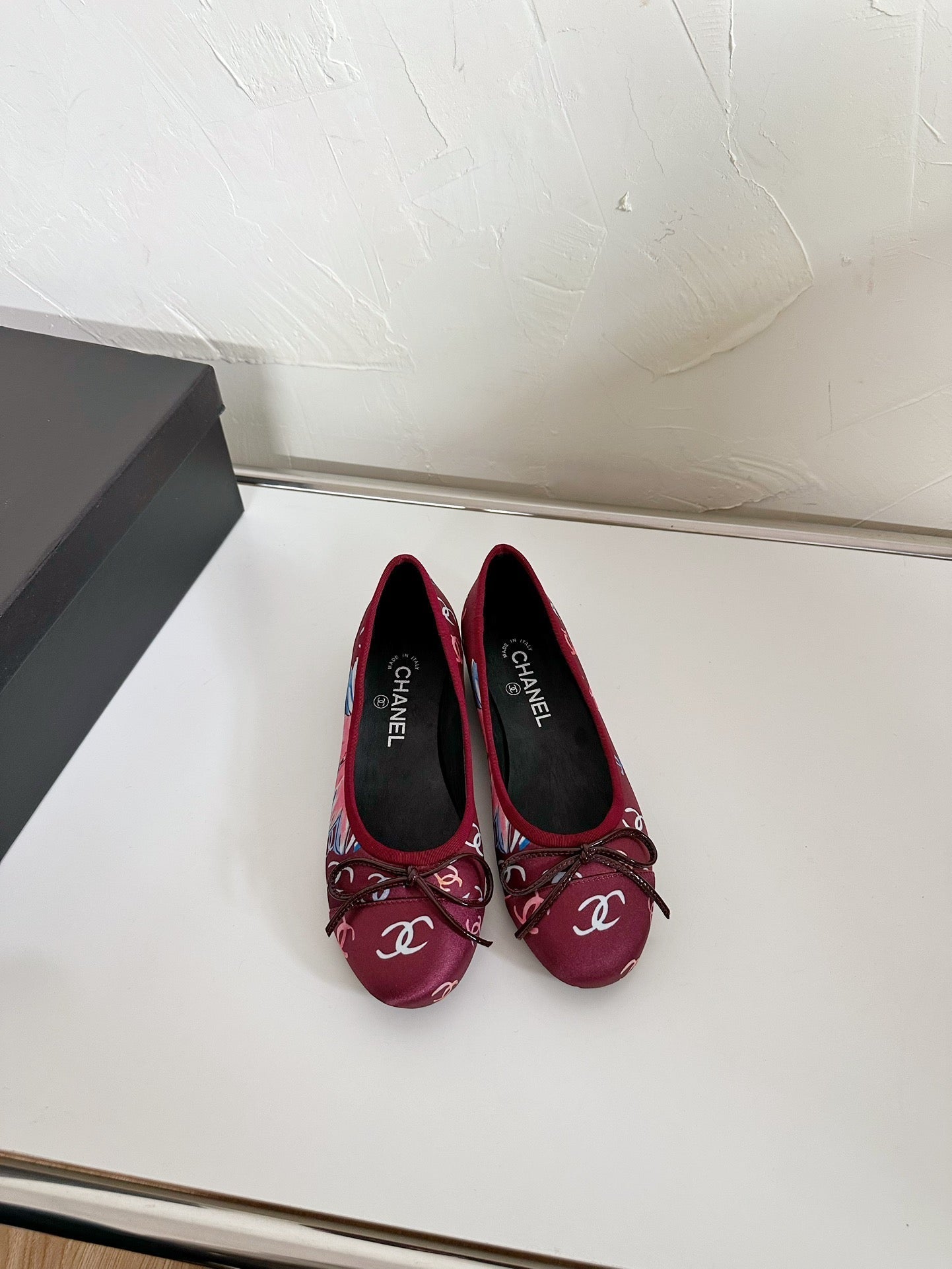CHANEL Ballet Flats Red Cloth