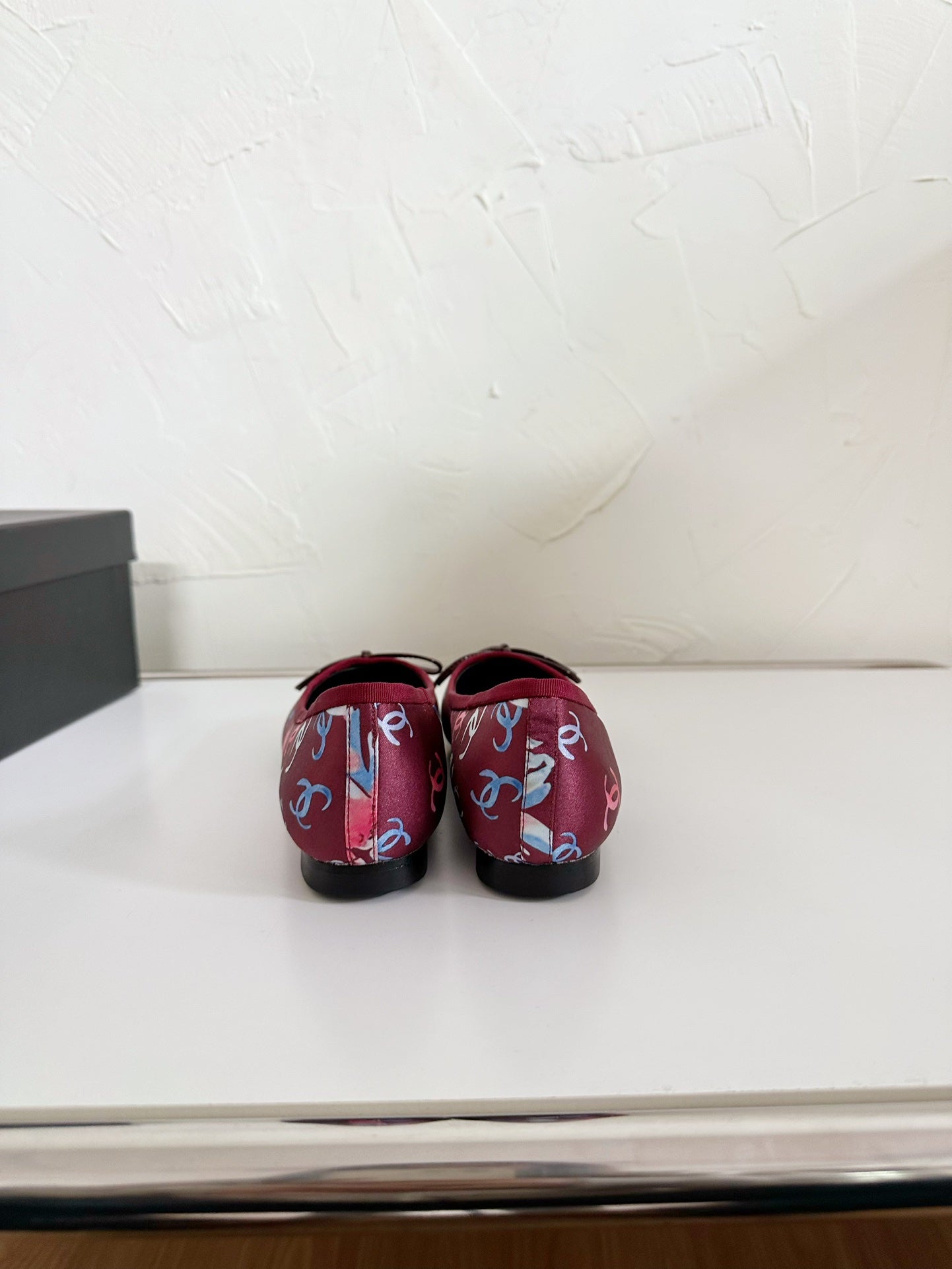 CHANEL Ballet Flats Red Cloth