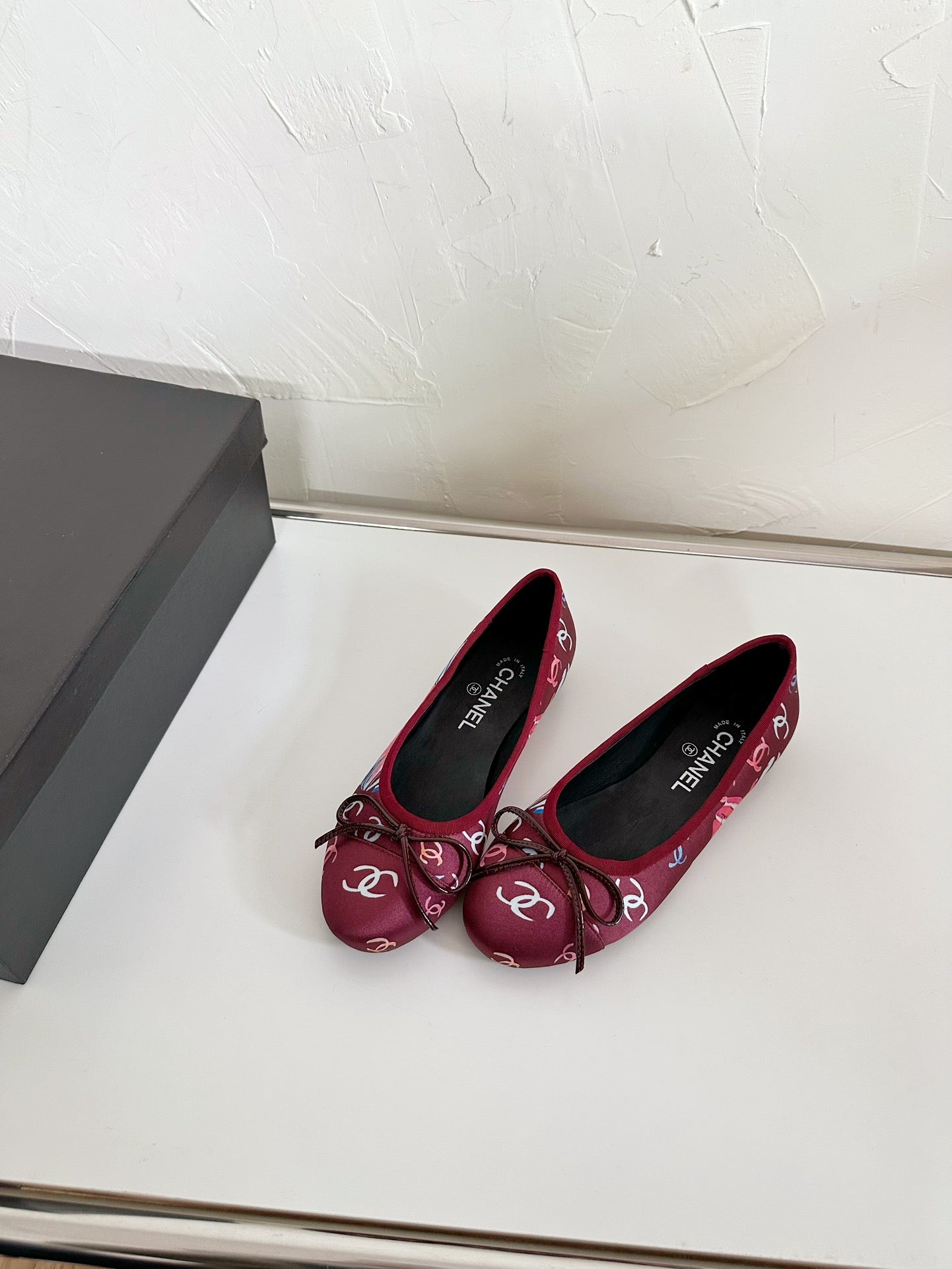 CHANEL Ballet Flats Red Cloth